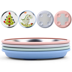Bakpoco 8-inch stainless steel suction plate in sage helping mealtime stay neat on trays.