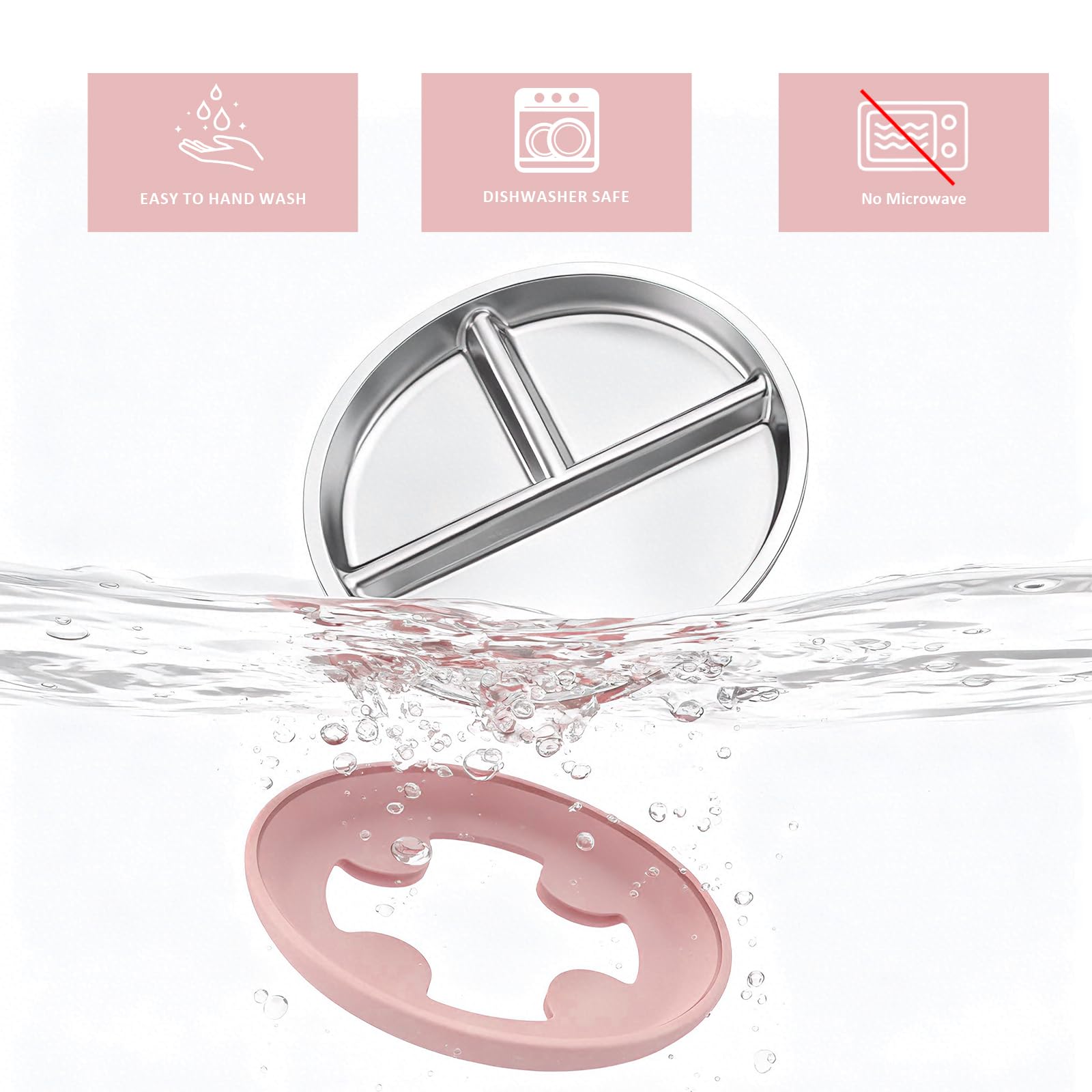 Bakpoco anti-slip suction cups keep the plate firmly in place during meals.
