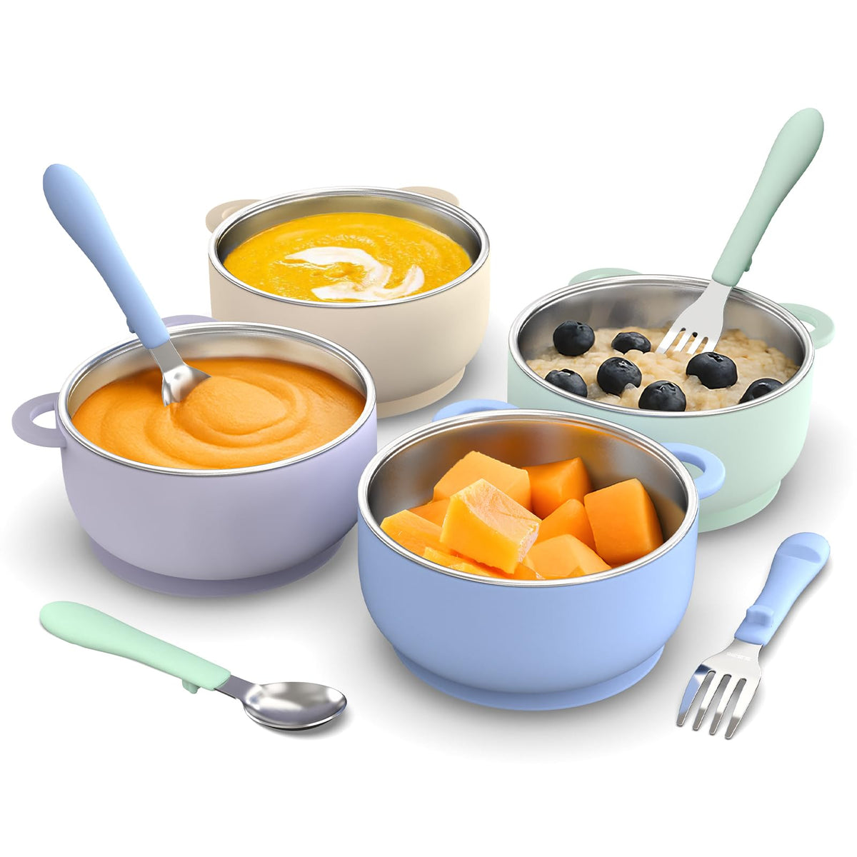 Bakpoco baby suction bowls 4-pack with secure base for spill-free mealtimes