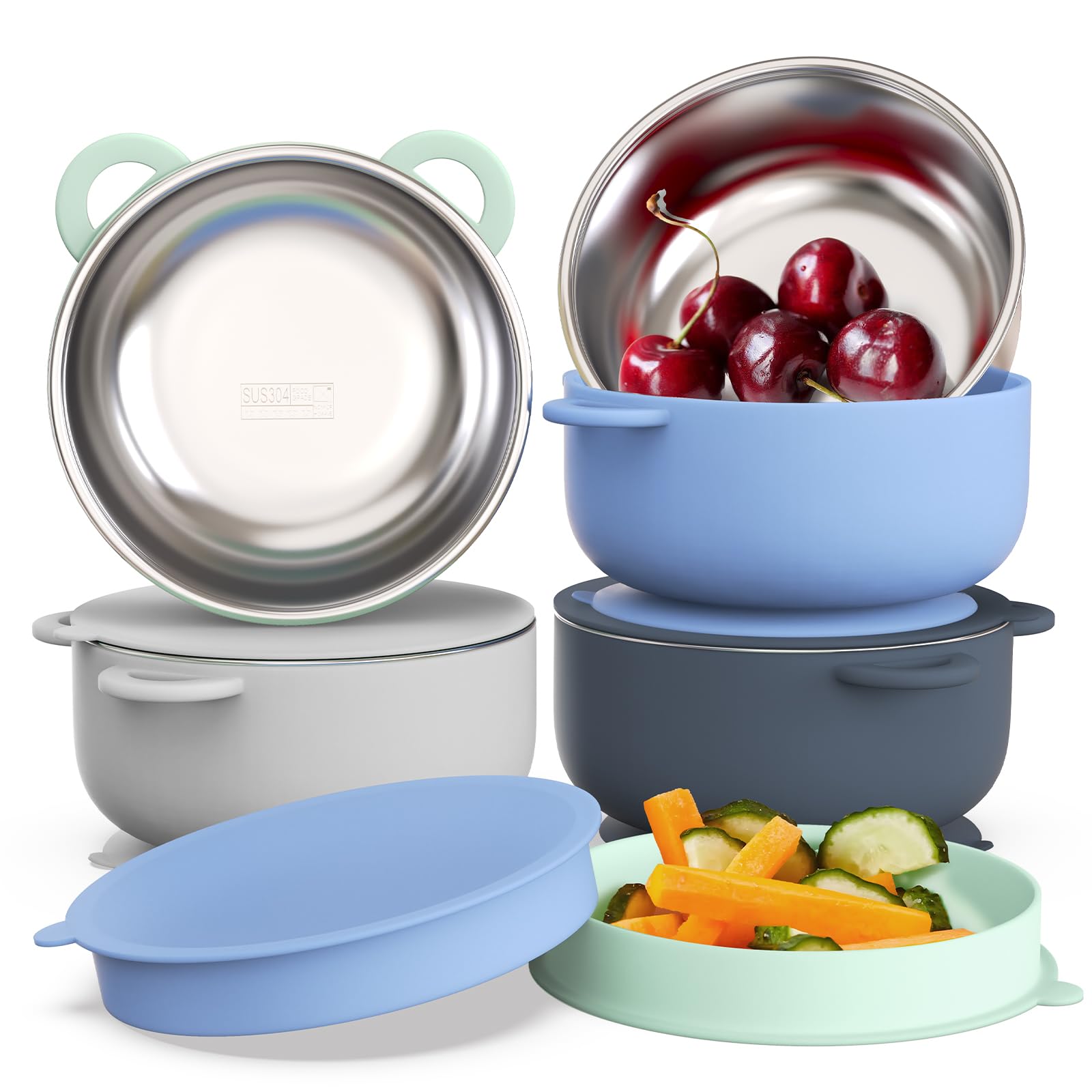 Bakpoco baby suction bowls with lid tray showing self-feeding support and reduced mess.