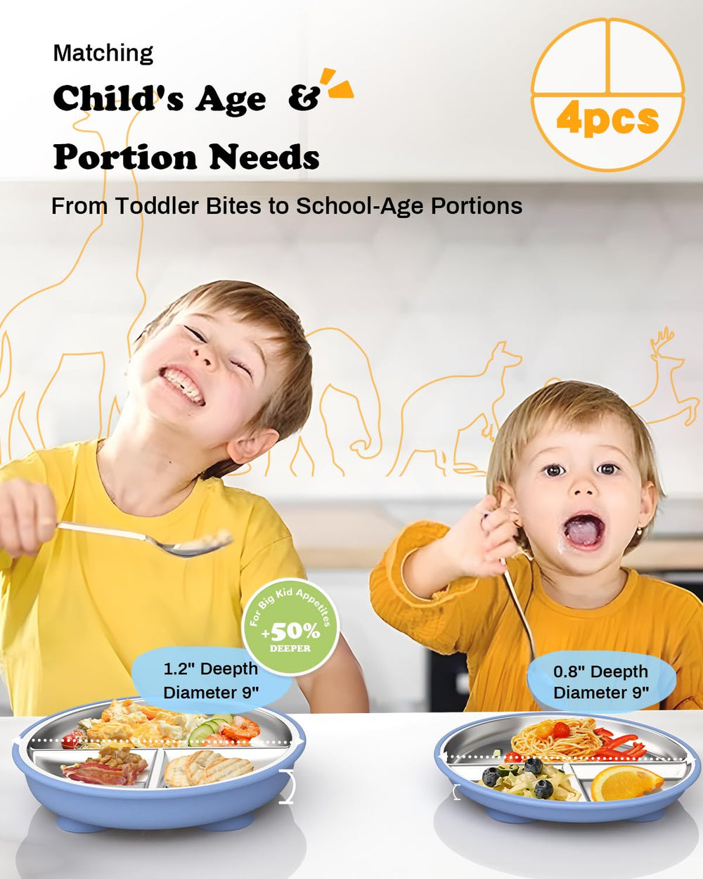 Bakpoco 9-inch deep divided plate with three sections for varied foods.