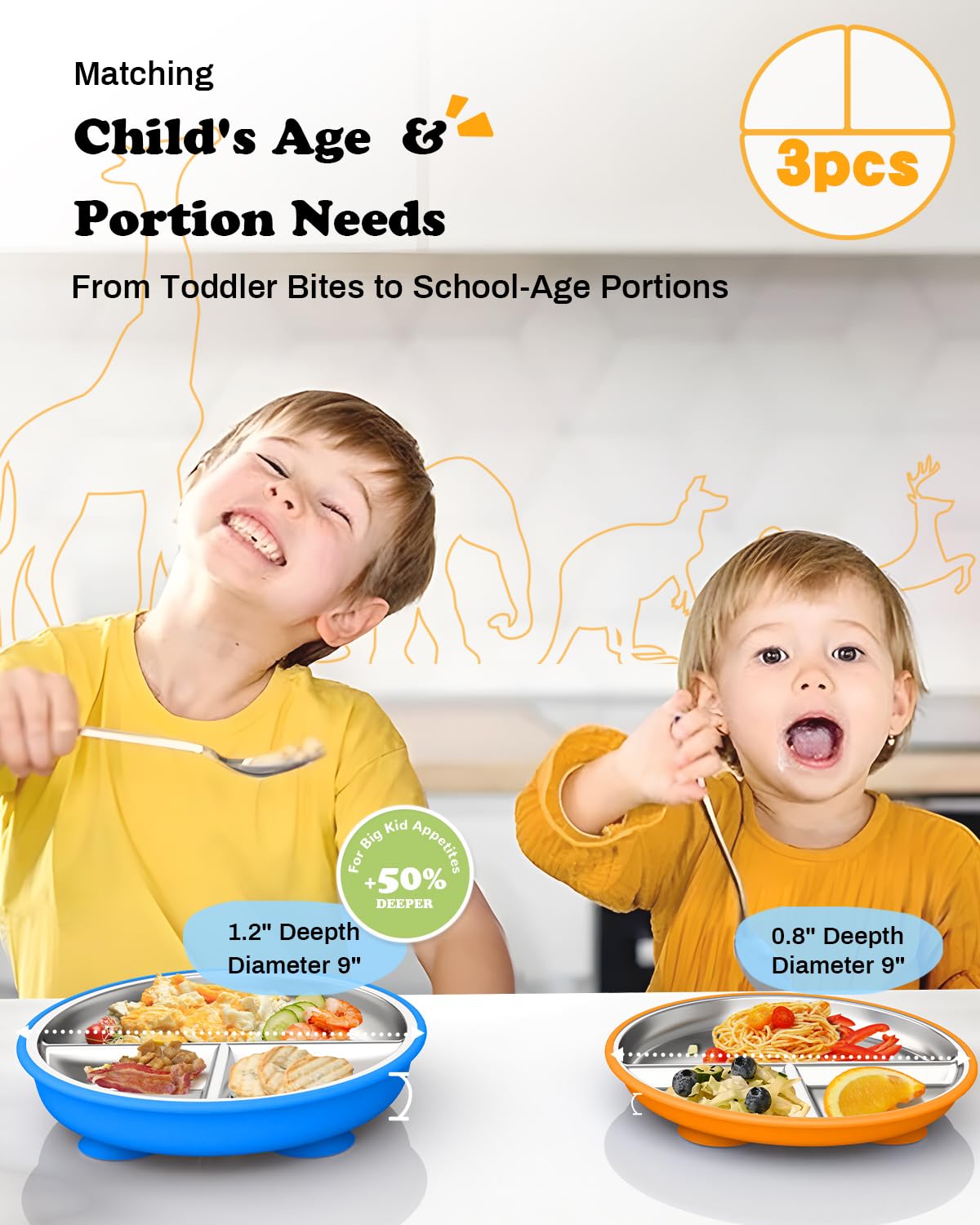 Bakpoco 9 inch deep divided plate supports balanced meals in one plate.