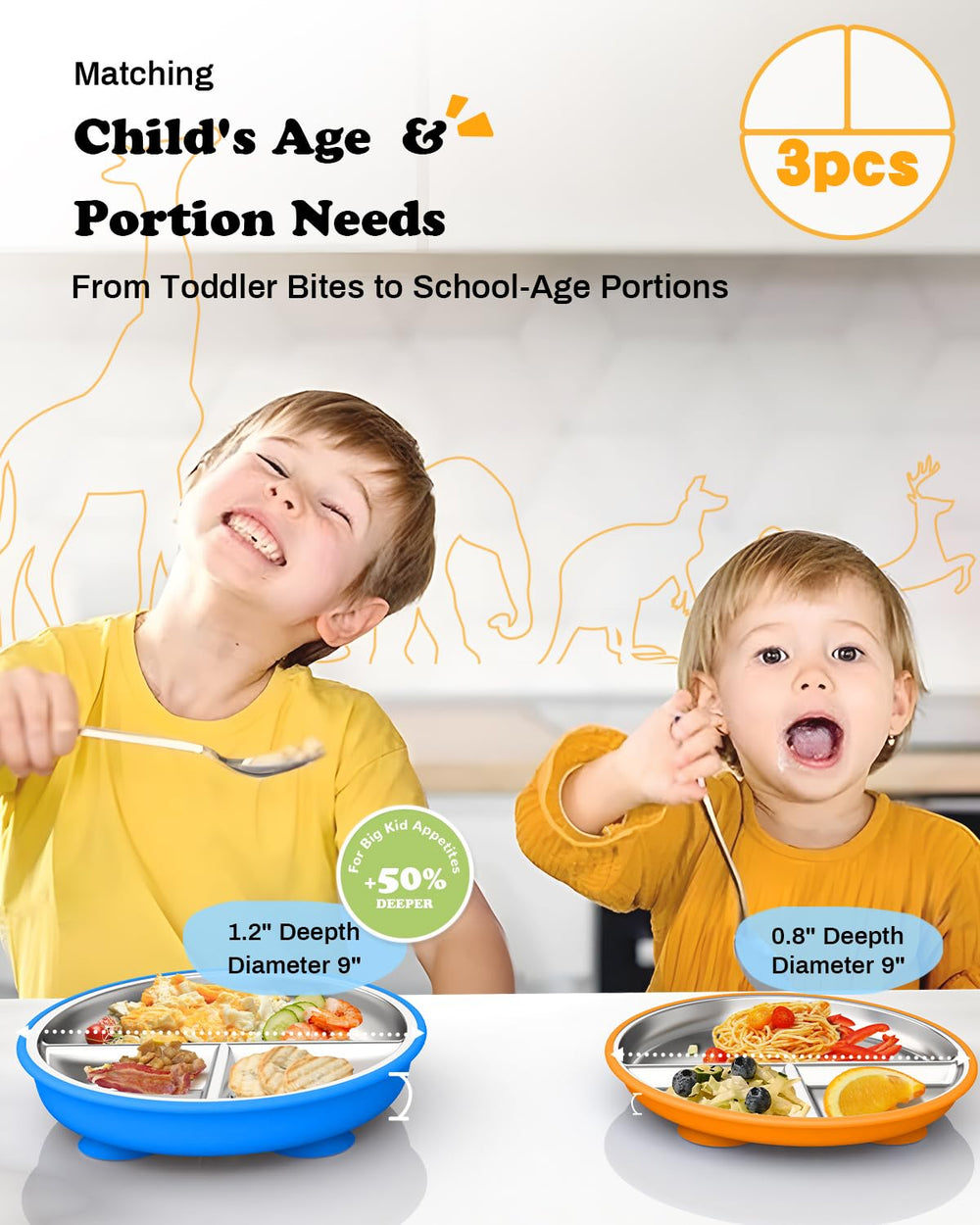Bakpoco 9 inch deep divided plate supports balanced meals in one plate.