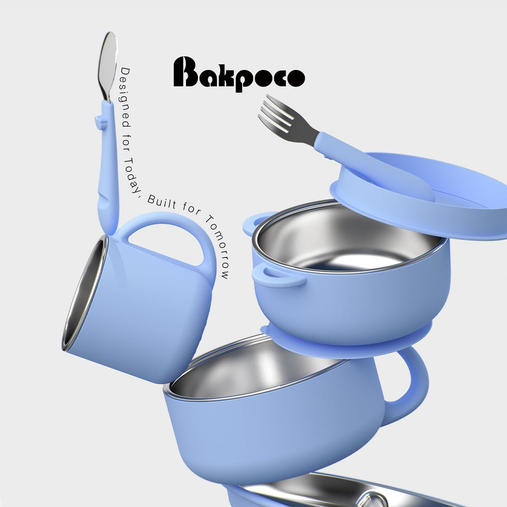 Bakpoco kids utensils pair with bowls for little hands to scoop and feed.