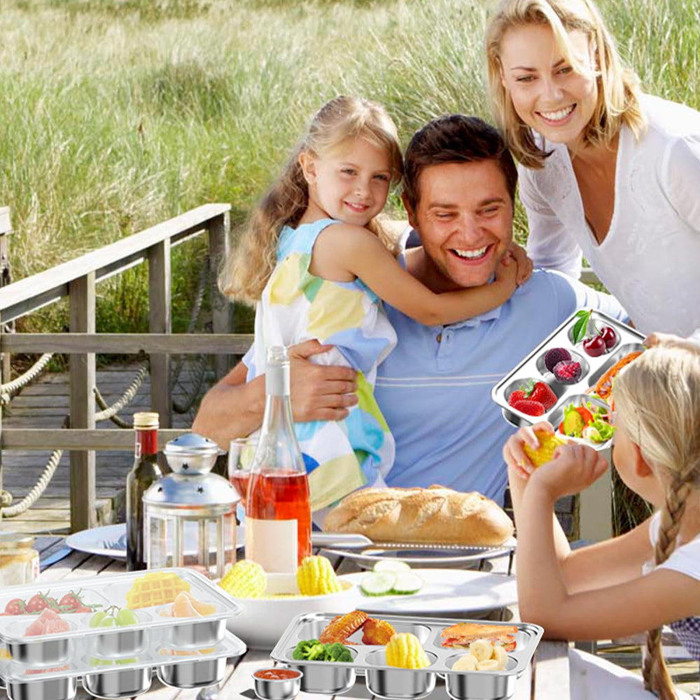 Bakpoco versatile divided plate for mealtime, picnics, and school lunches.
