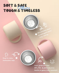 Bakpoco silicone shell drink setup with grip demonstrates gentle handling for tiny hands