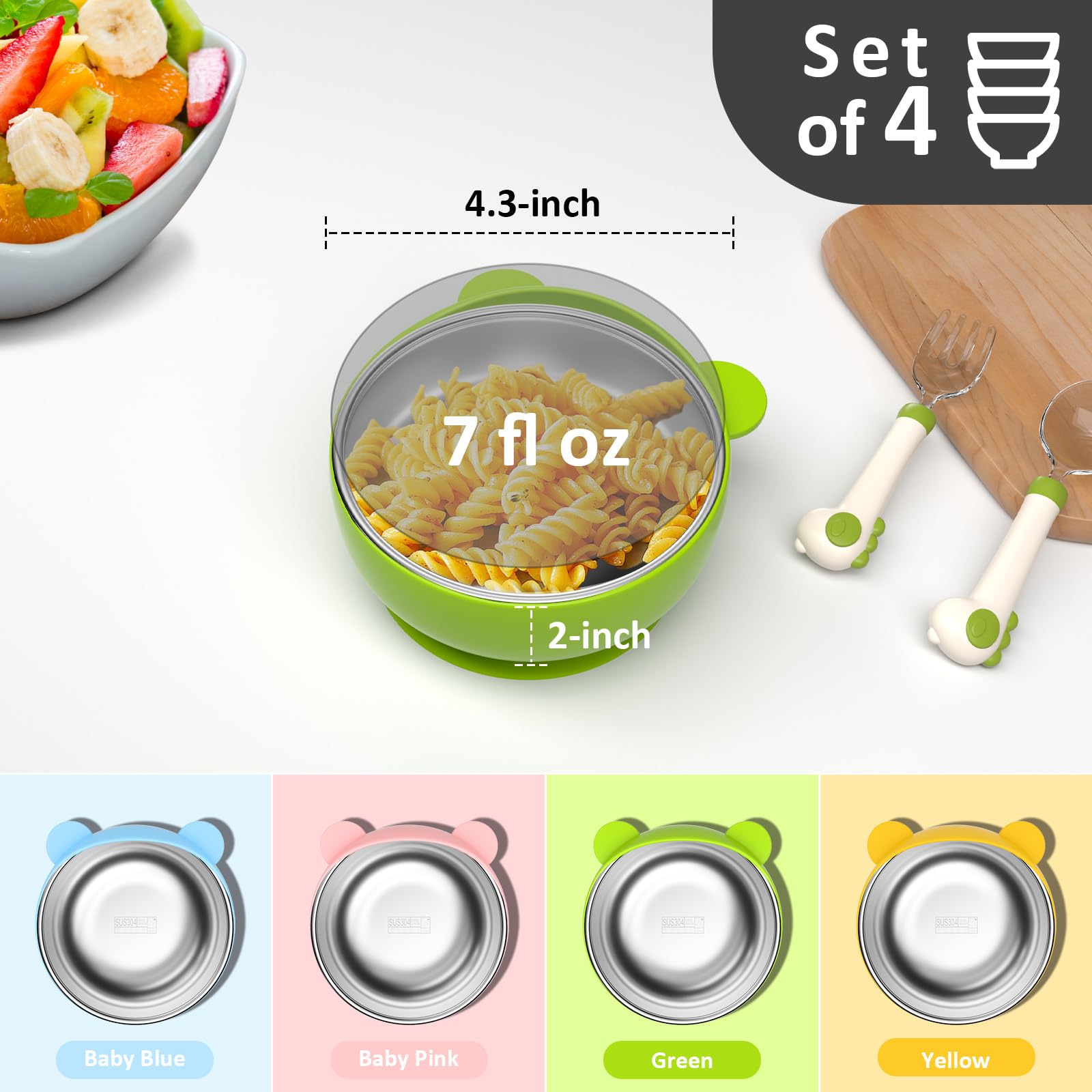 Bakpoco silicone suction exterior keeps bowls steady during mealtime.