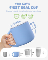 Bakpoco silicone training cup shell soft on gums and easy grip for tiny hands.