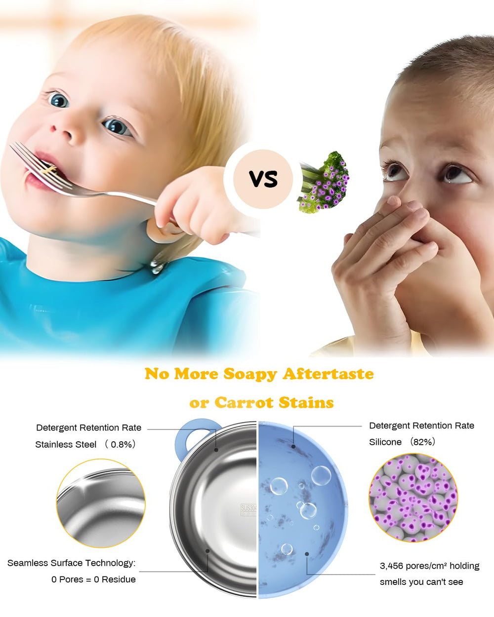 Bakpoco stainless steel 304 bowl resists stains and odors.