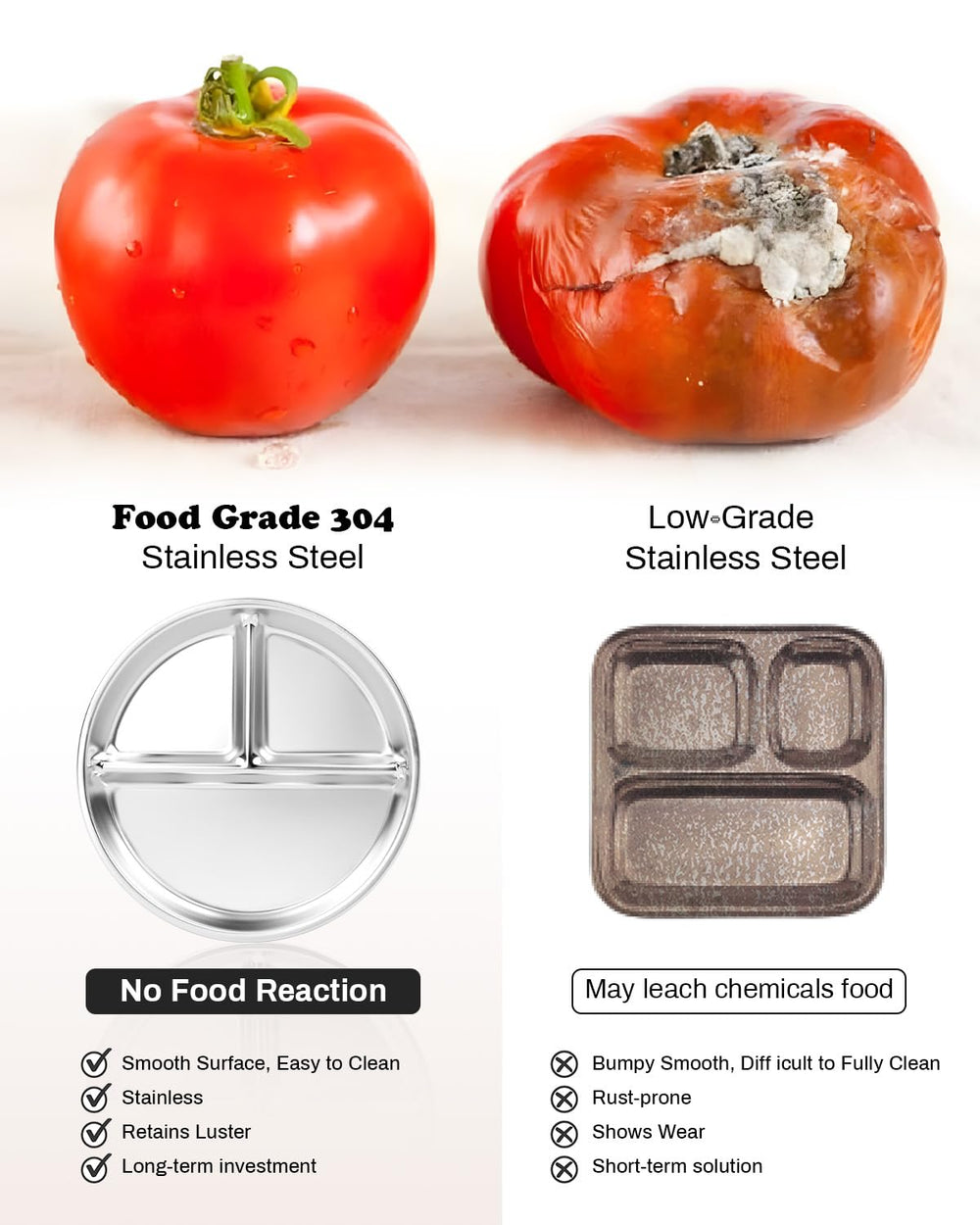 Bakpoco sturdy stainless steel plate resists drops during meals.