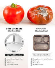 Bakpoco sturdy stainless steel plate resists drops during meals.