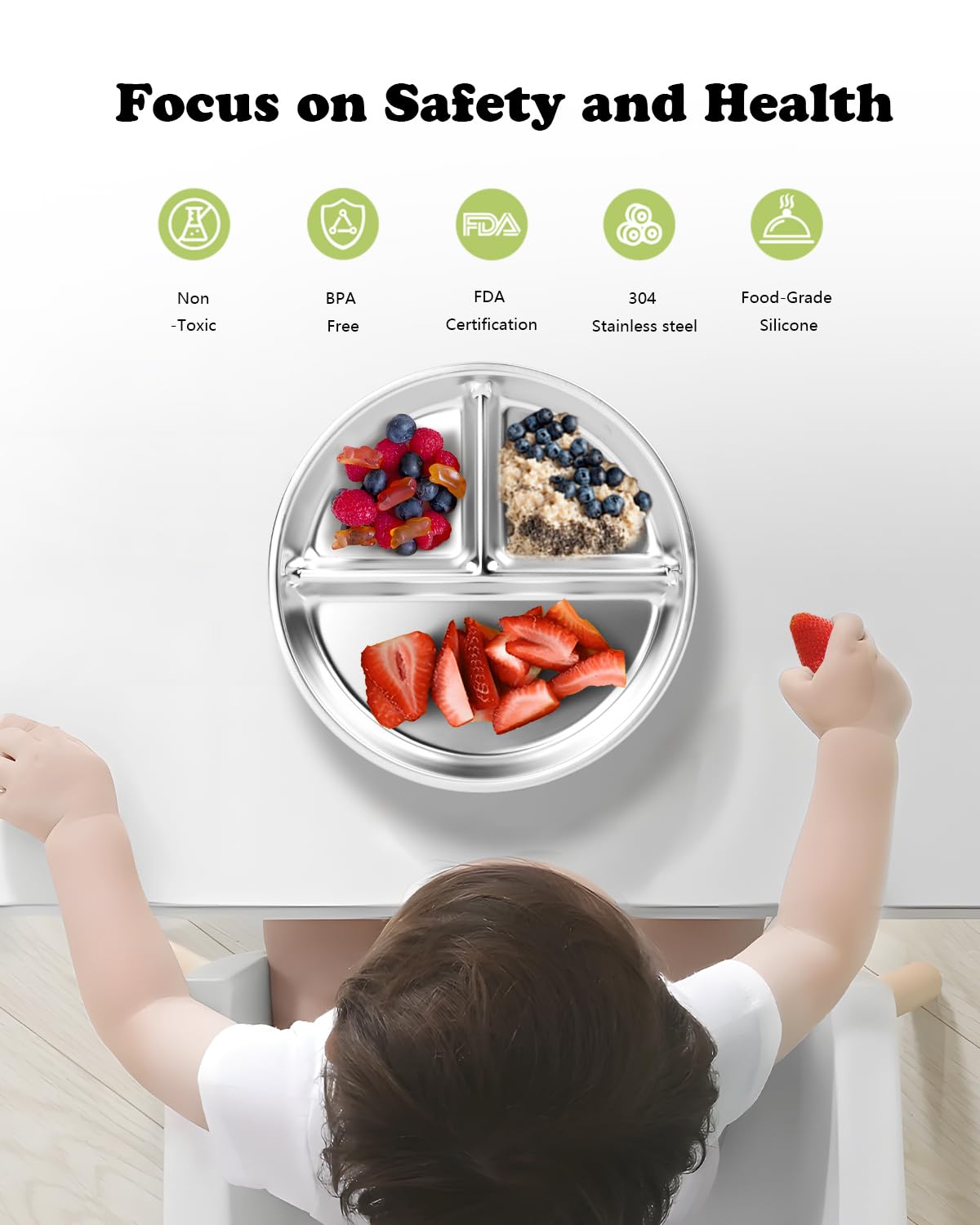 Bakpoco three-section design guides balanced portions of veggies, protein, and grains.