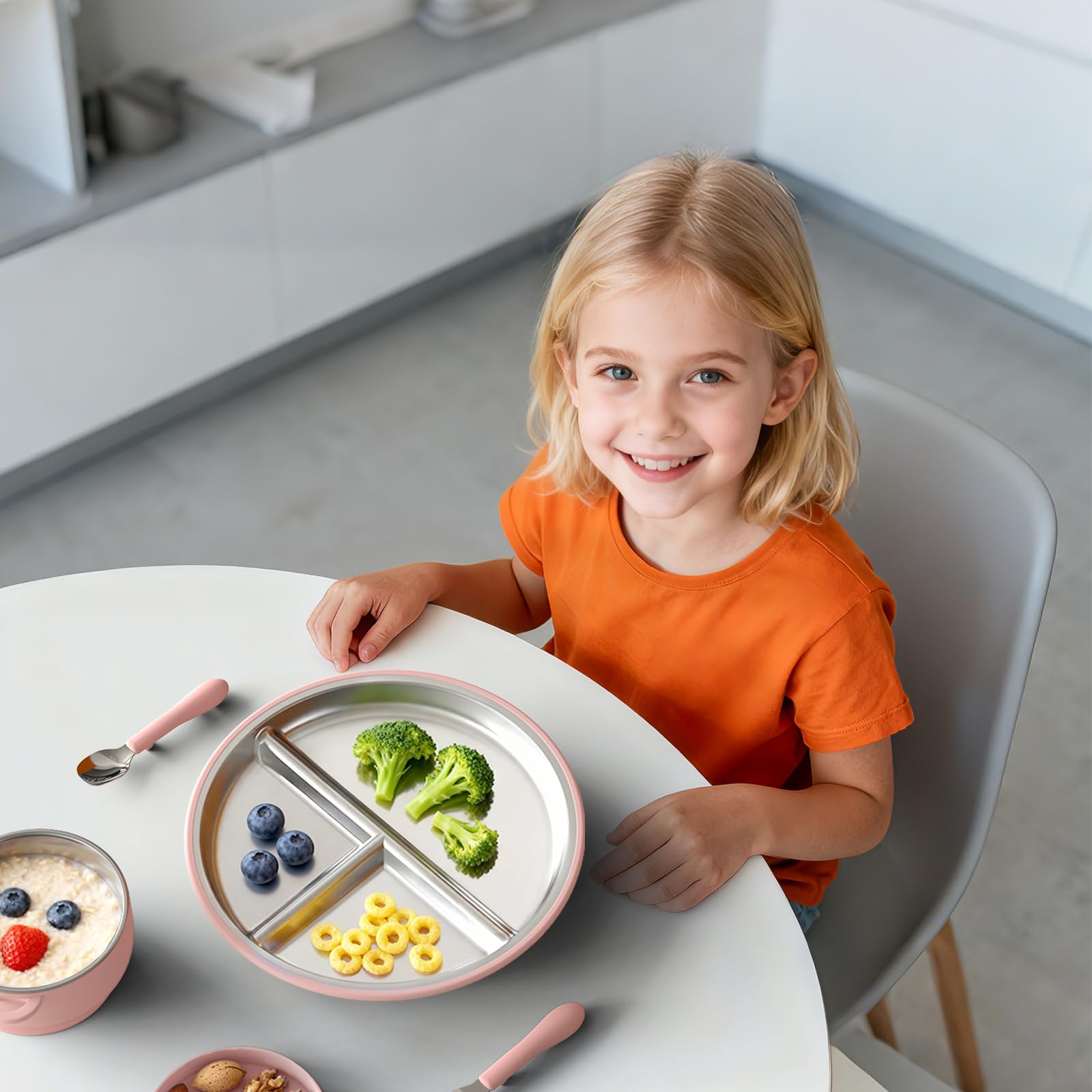 Three-section layout guides balanced portions and minimizes waste