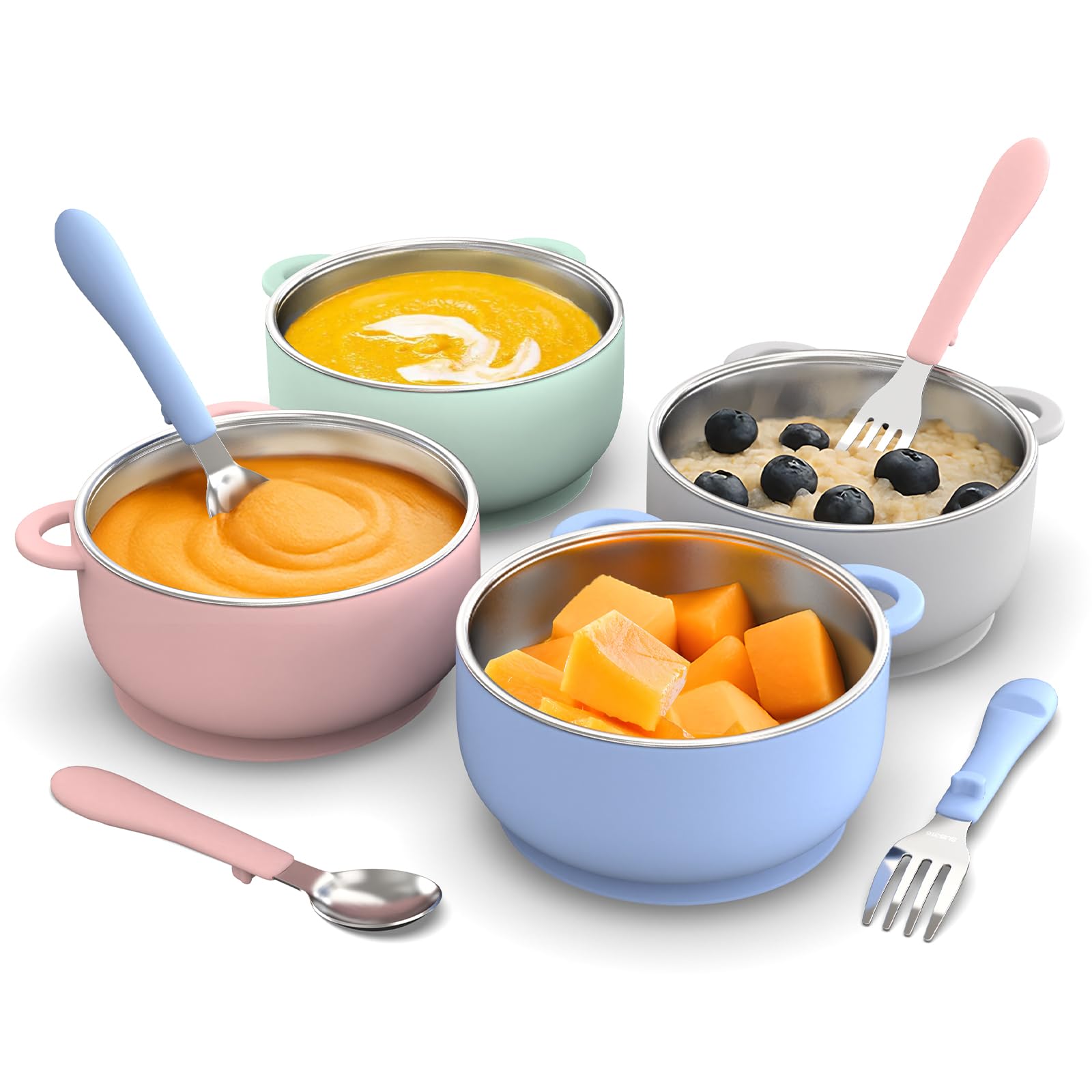 Bakpoco toddler suction-bowl 2in1 securely sticks to tables for mess-free meals.