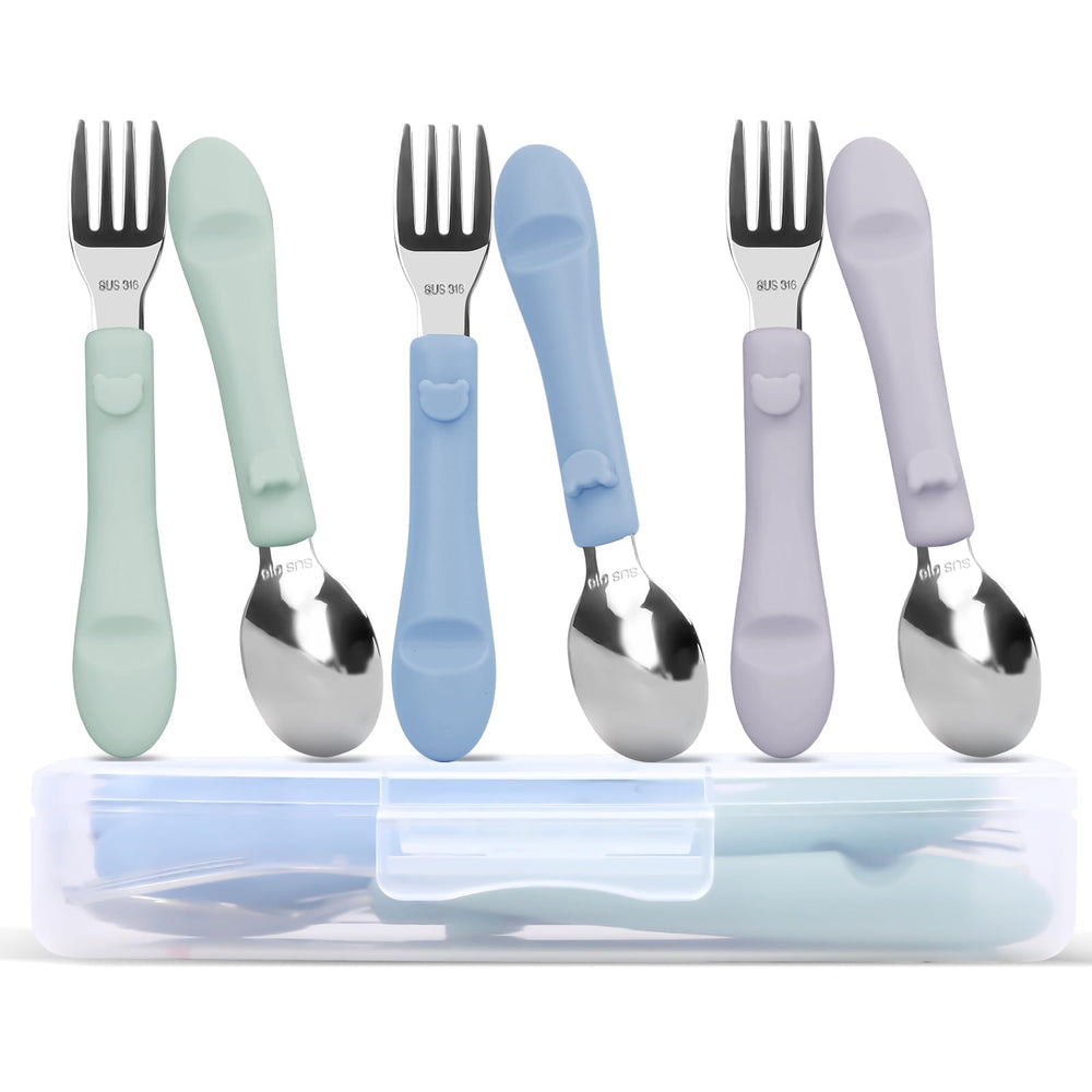 Bakpoco toddler utensils with silicone handles offer a secure grip for tiny hands.
