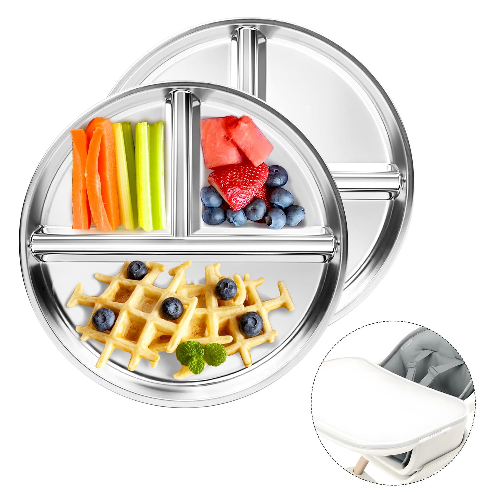 Bakpoco two-pack divided 8-inch plate for balanced meals and independent eating.