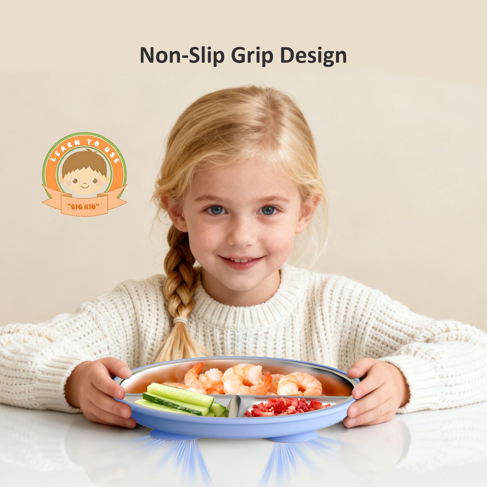 Bakpoco unbreakable stainless steel plate designed for durability with active toddlers.