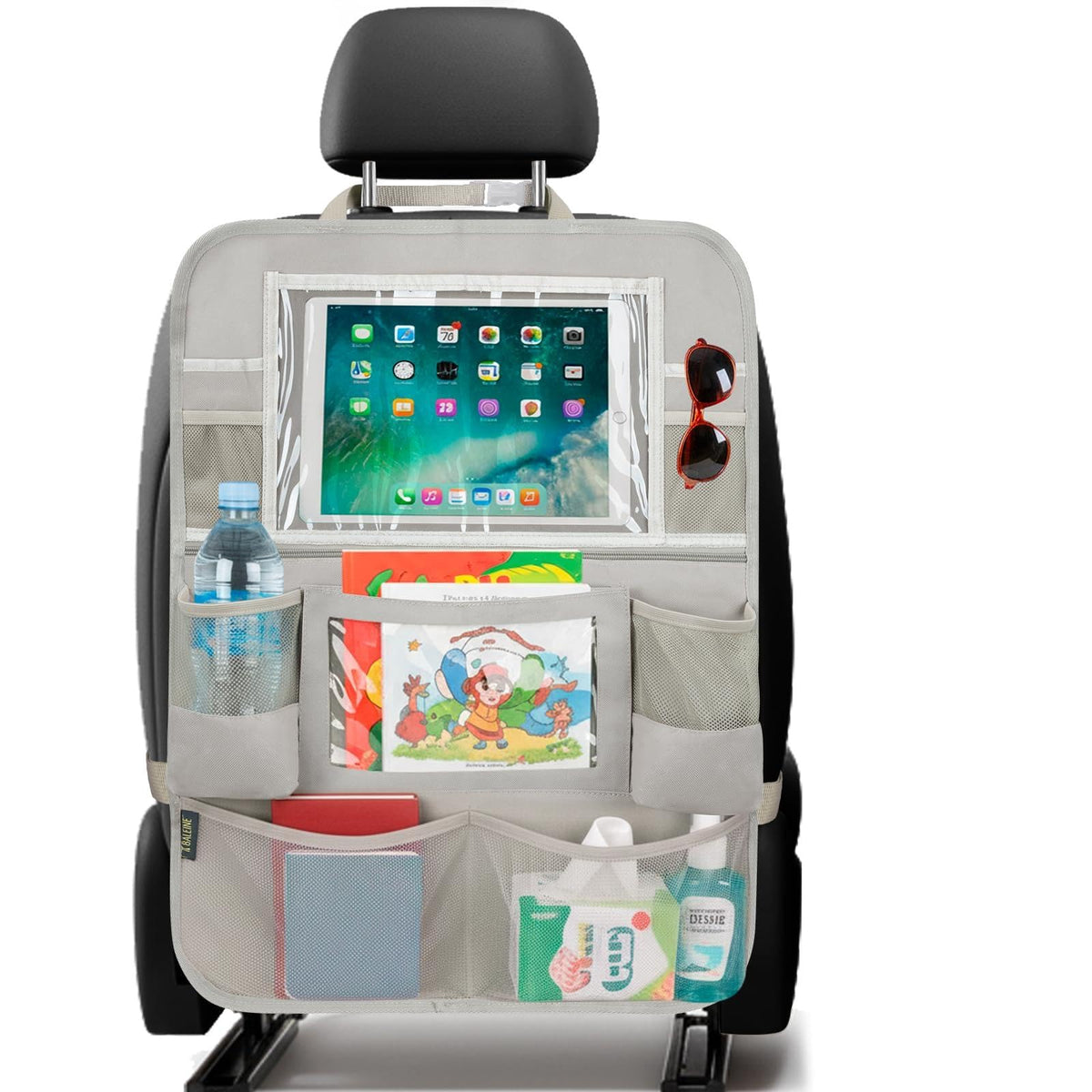 BALEINE backseat organizer full view showing spacious beige storage.