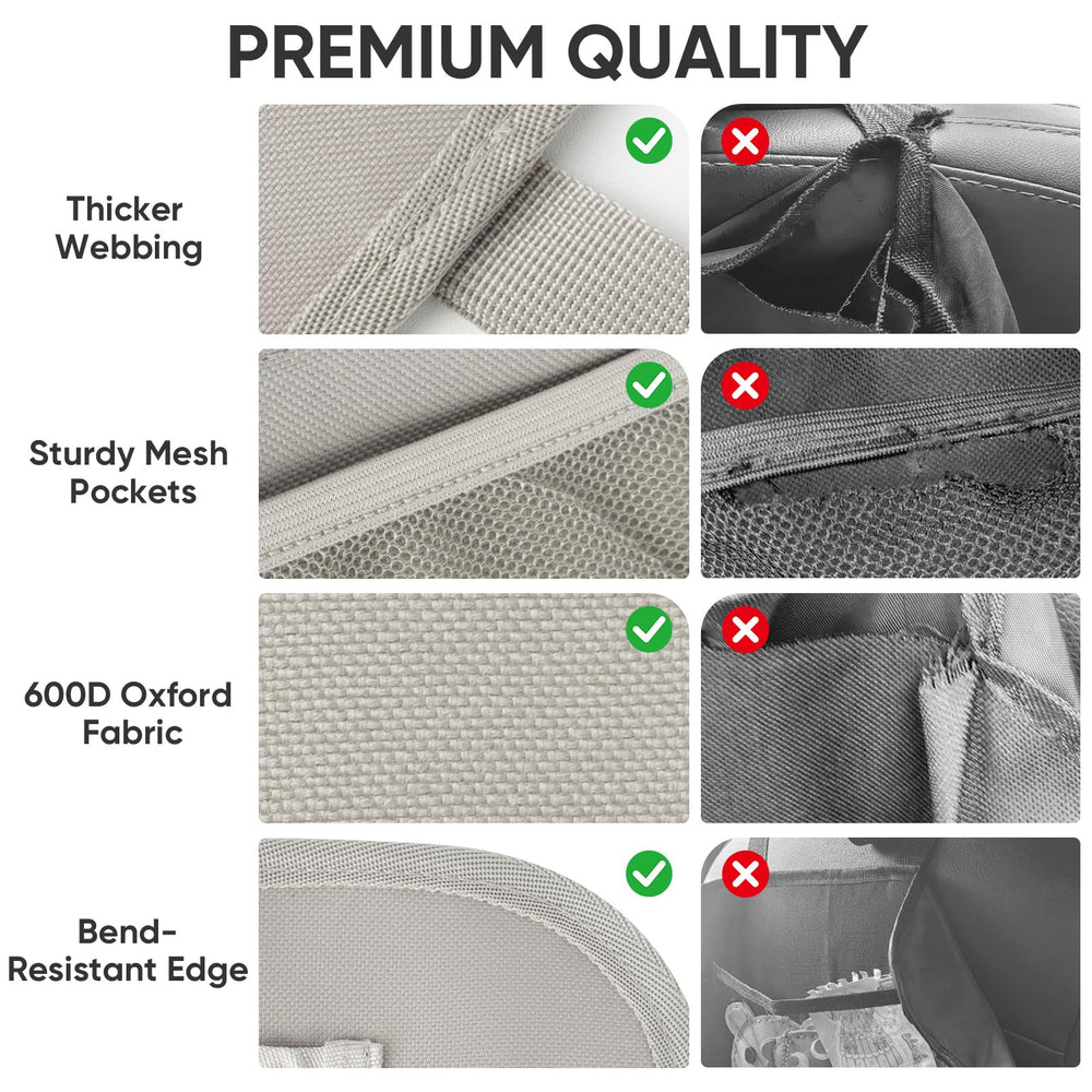 BALEINE backseat organizer reinforced straps ensure secure fastening on rough roads.