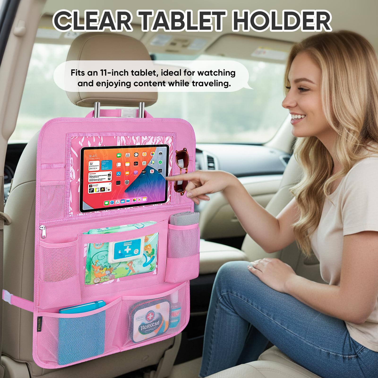 BALEINE tablet pocket with 11-inch viewer fits tablets for on-the-go entertainment.