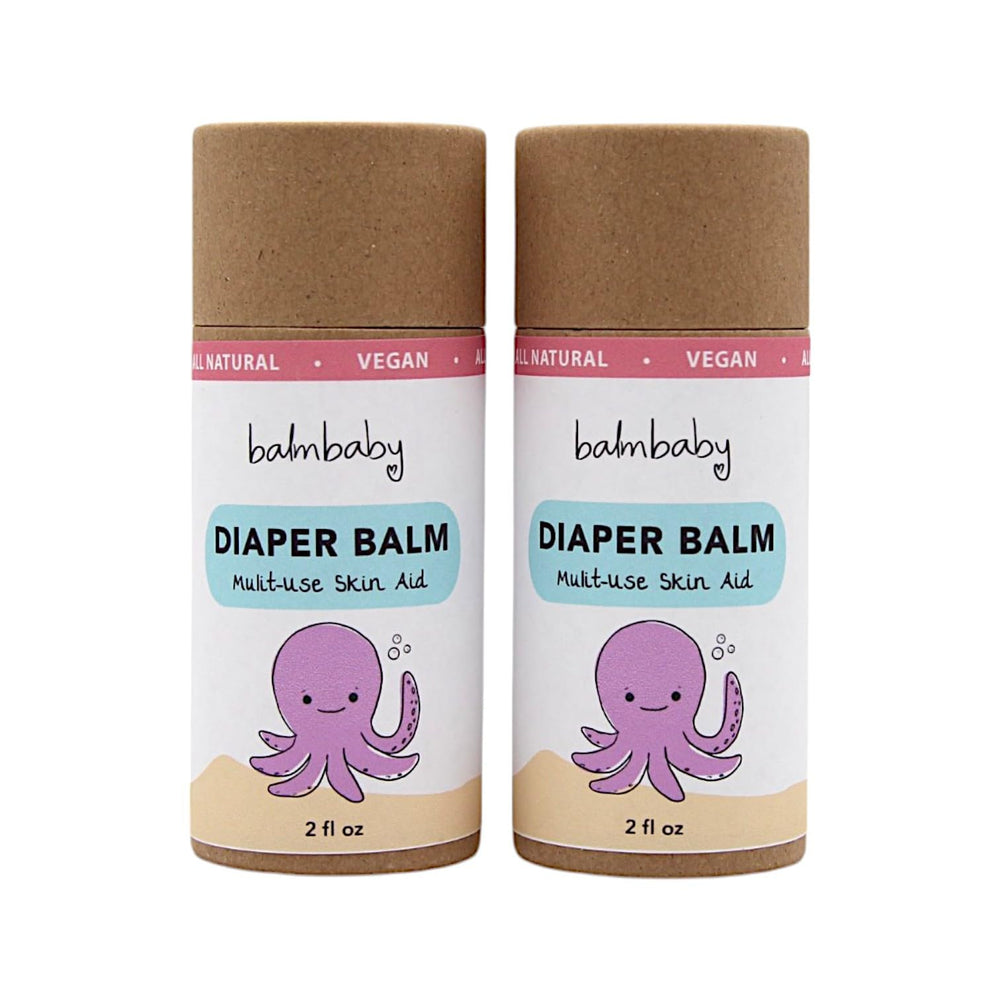 BALM! Baby Diaper Balm Stick applied to diaper area for gentle soothing.