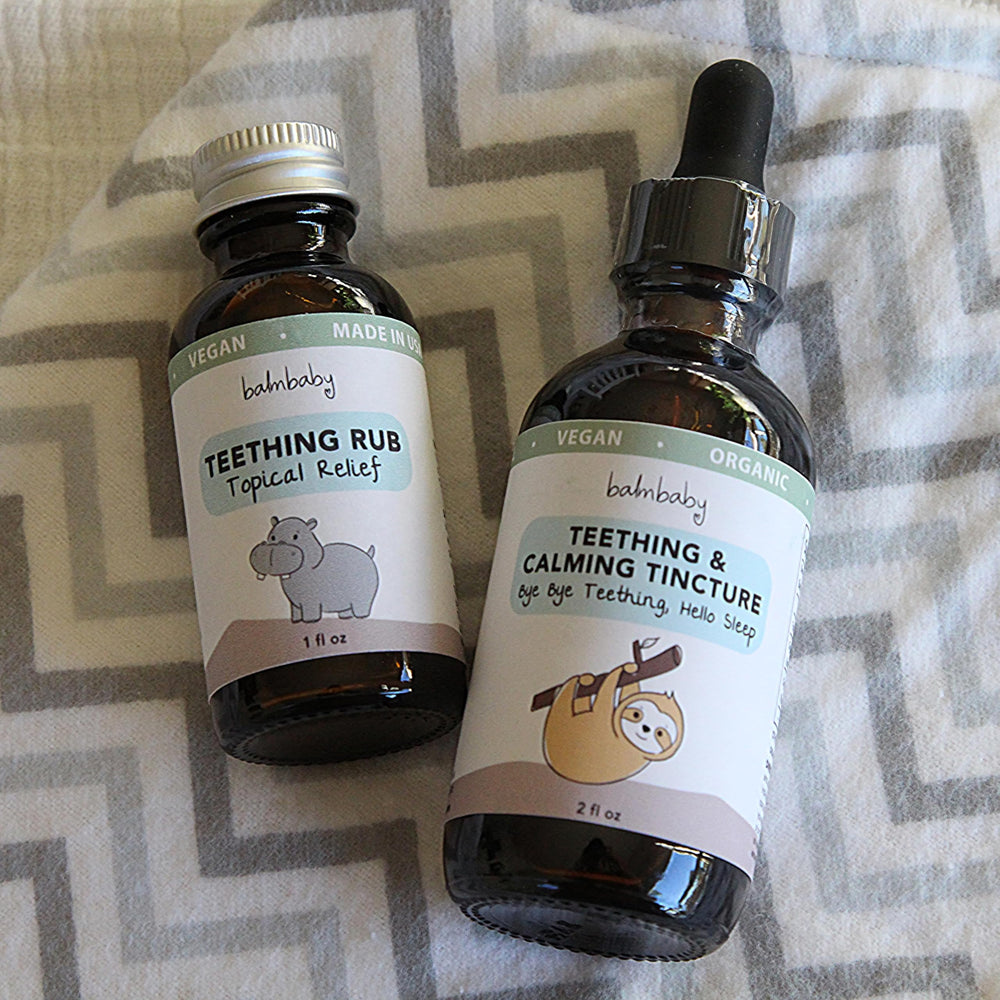 BALM! Baby teething tincture usage directions on label.