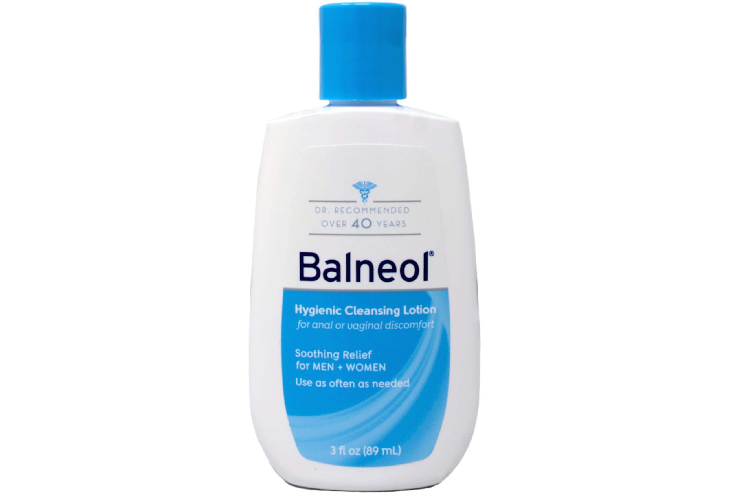 Balneol Hygienic Cleansing Lotion bottle shown, portable daily hygiene option