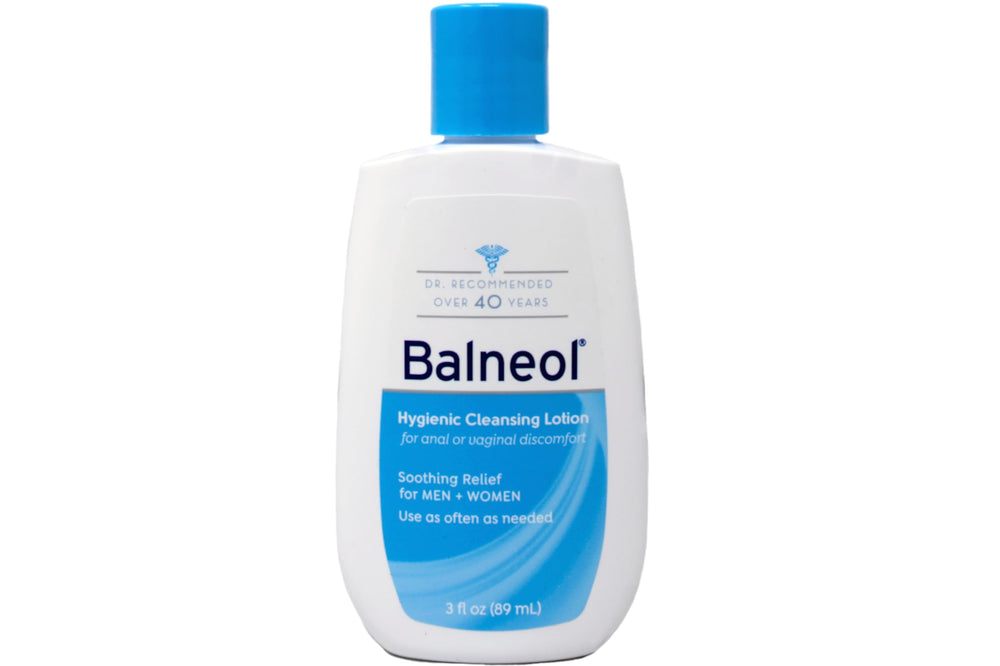 Balneol Hygienic Cleansing Lotion bottle shown, portable daily hygiene option