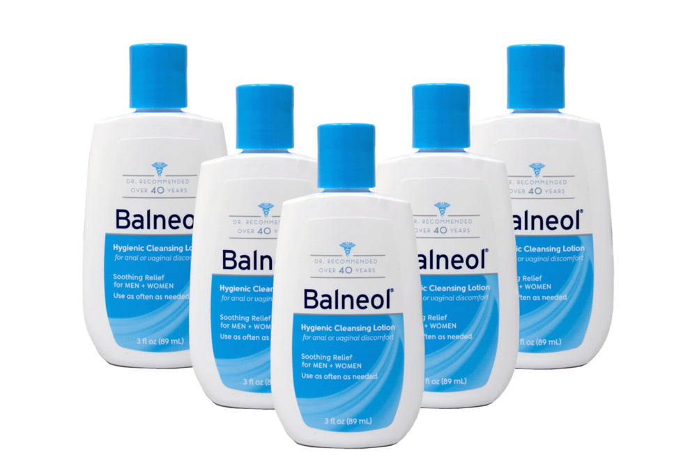 Balneol Hygienic Cleansing Lotion five-pack packaging for home and travel use