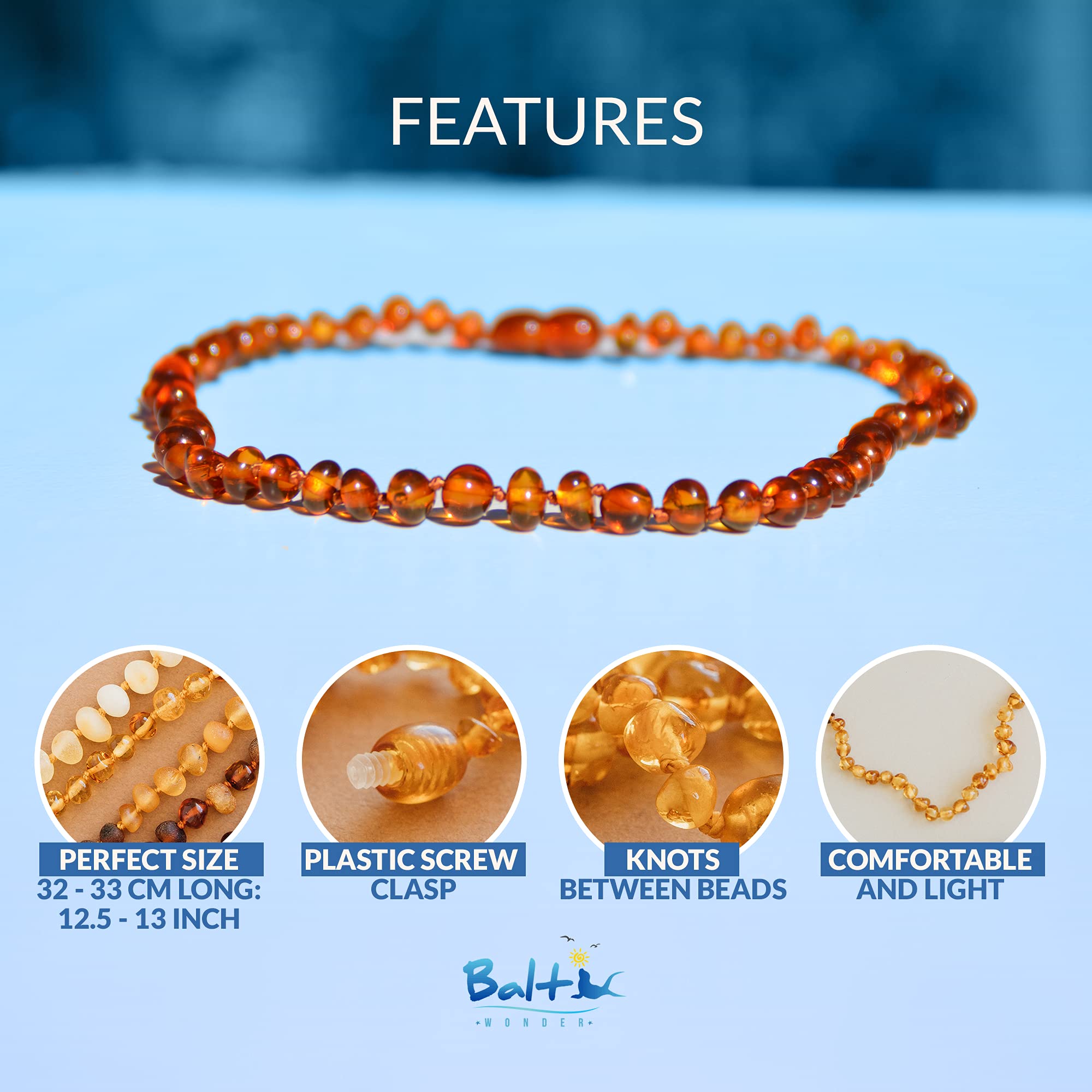 Baltic Wonder cognac baroque bead close-up highlighting warm color.