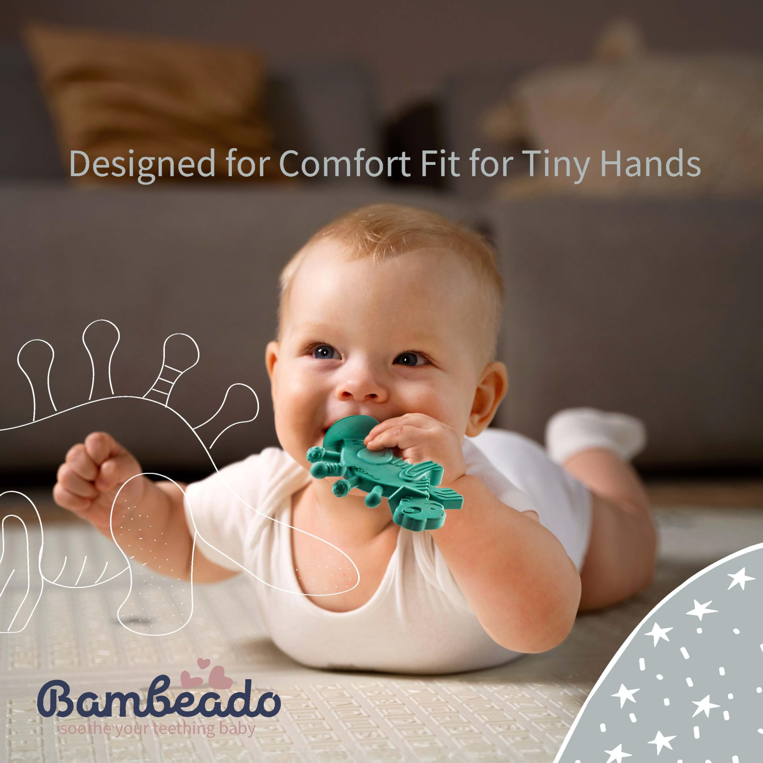 Bambeado Dibly Dino Teether easy-to-grasp design for tiny hands