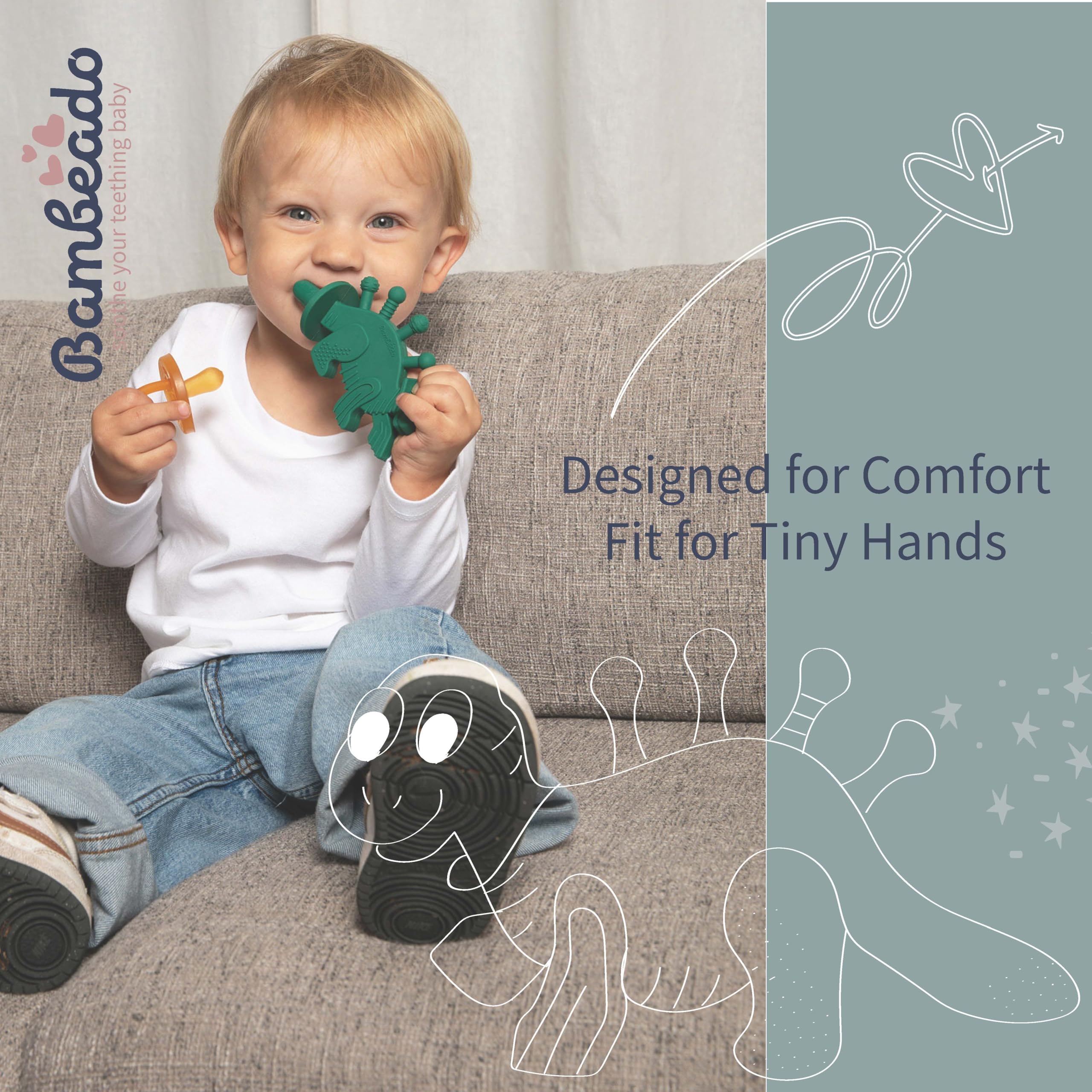 Bambeado Dibly Dino Teether made of natural rubber for gentle chewing