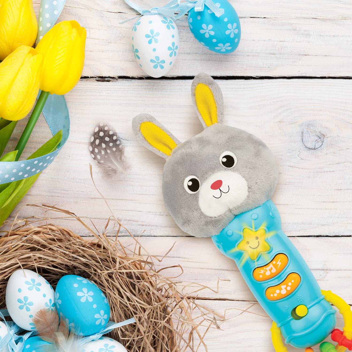 Bambiya Bunny multifunctional infant toy for teething, rattling and music