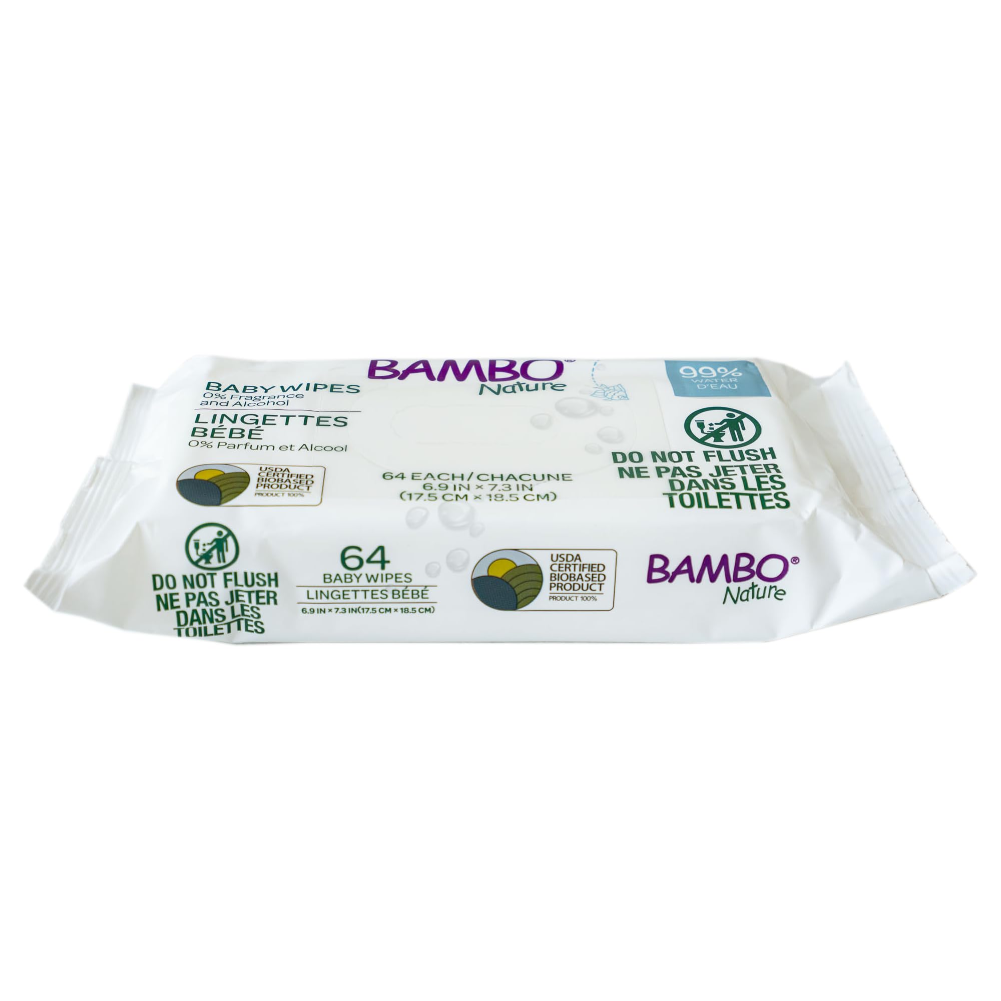 Bambo Nature packaging highlights fragrance-free and allergen-safe wipes
