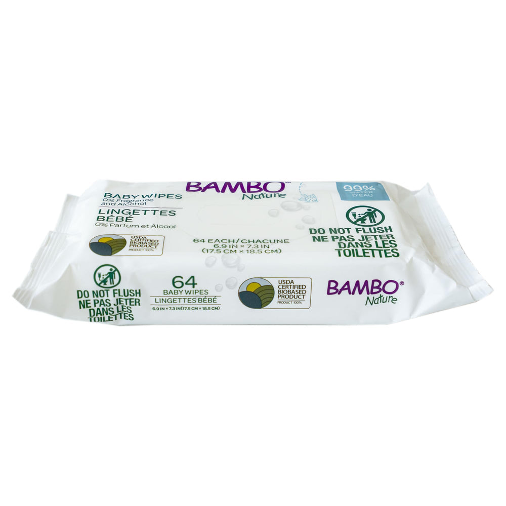 Bambo Nature packaging highlights fragrance-free and allergen-safe wipes