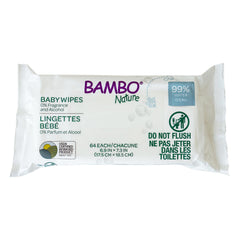 Bambo Nature baby wipes 64-count package, gentle for sensitive skin