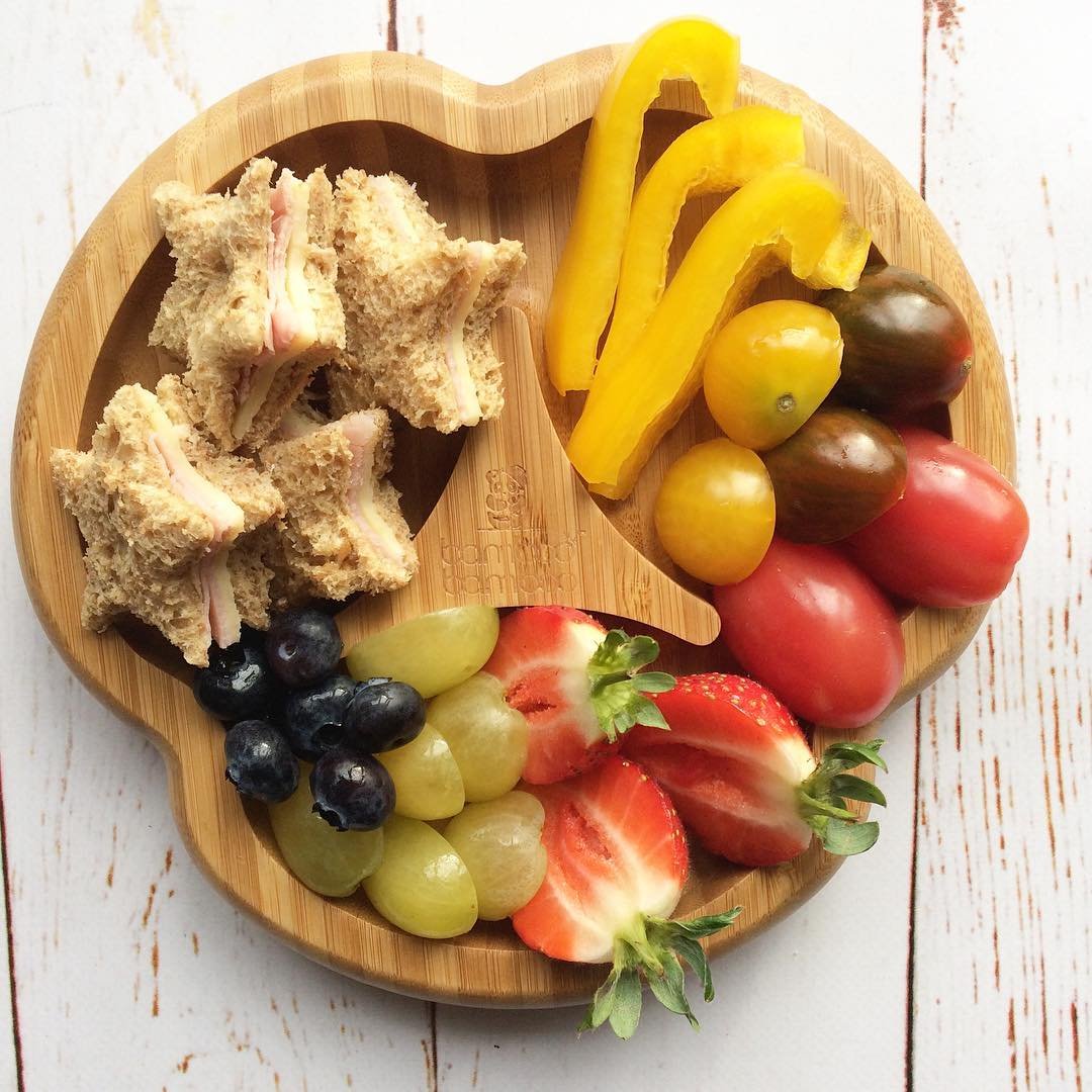 Bamboo Baby Divider Plate color options include blue, yellow, cherry, pink, orange, green.