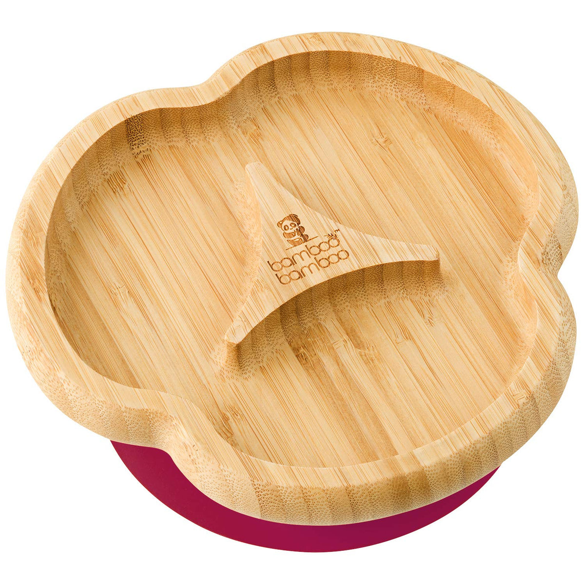 Bamboo Baby Divider Plate with suction base on a table to prevent spills during mealtime.