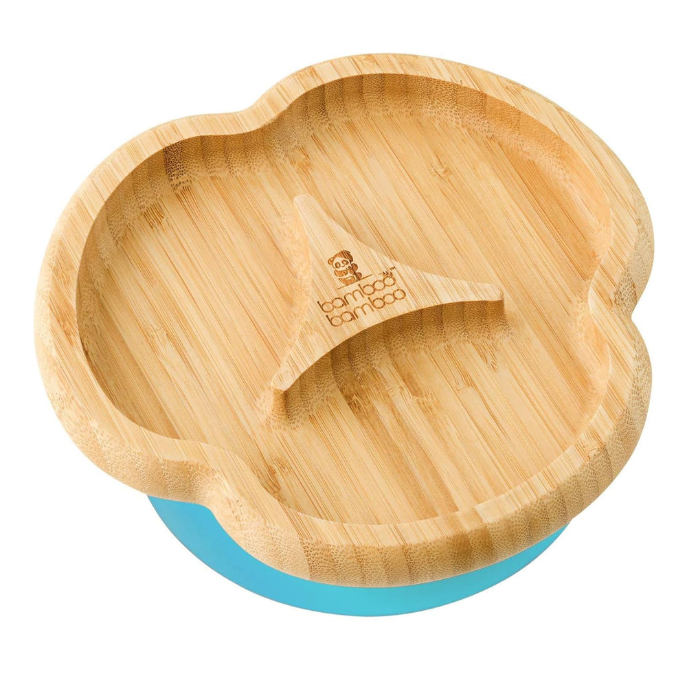 Bamboo Bamboo baby plate with suction base stays securely on a tray.