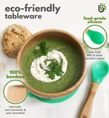 Bamboo bamboo removable suction cup shown for stable placement during meals.