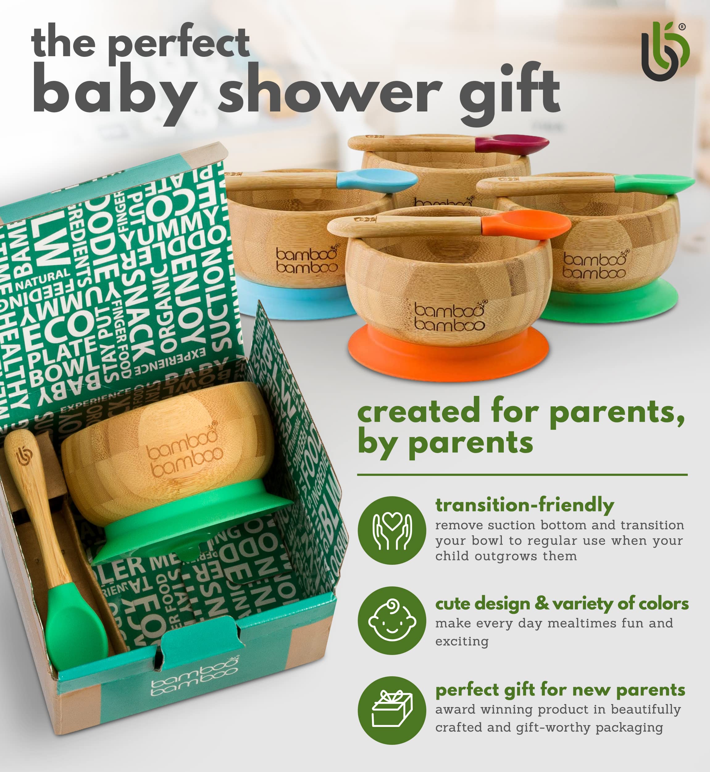 Bamboo bamboo soft-edge spoon shown for comfortable self-feeding.
