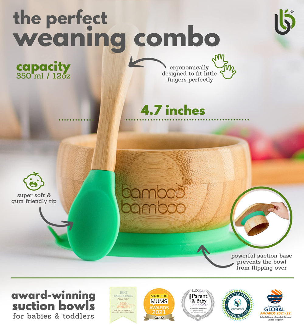 Bamboo bamboo spoon set green demonstrates feeding pair for baby-led weaning.