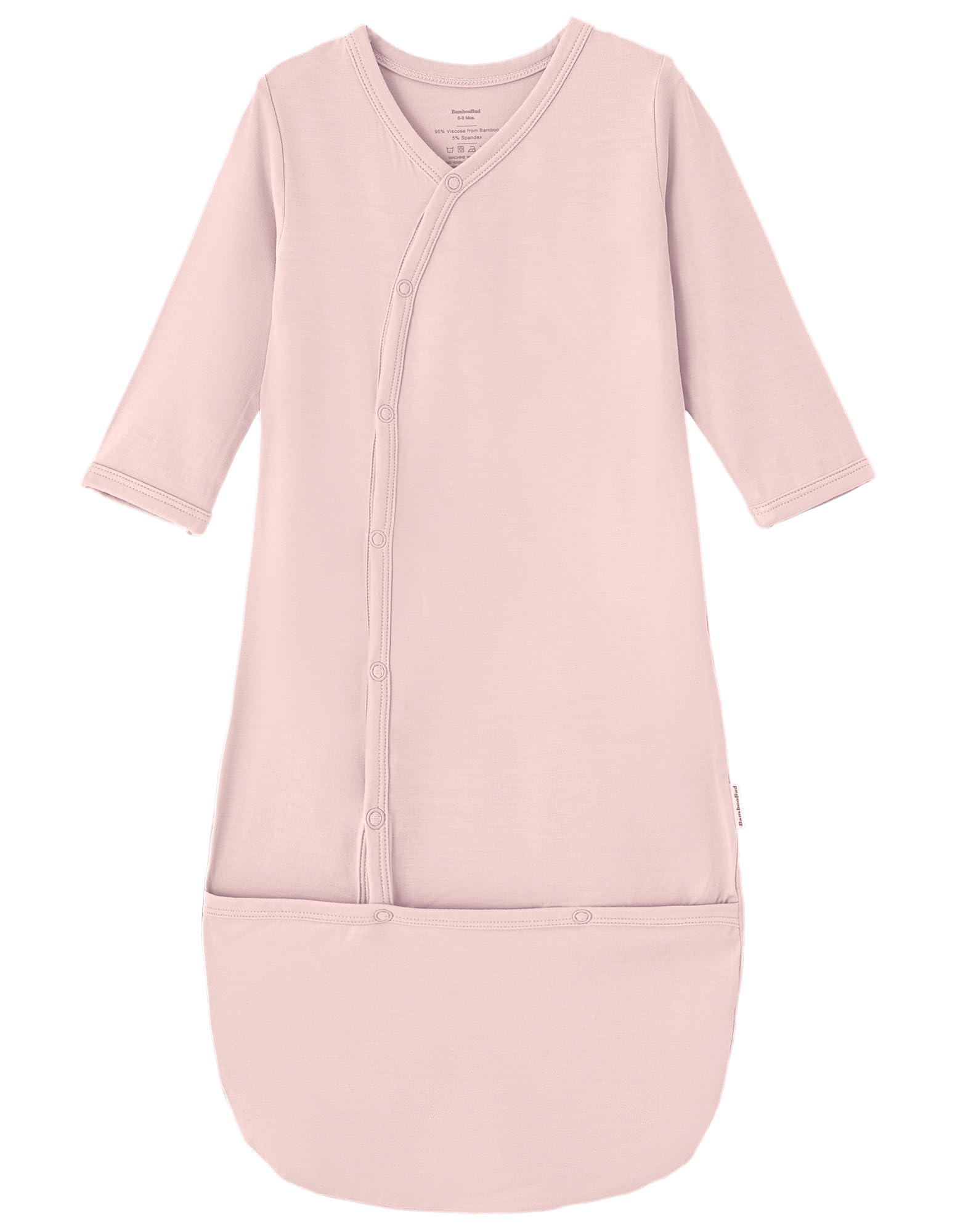 BambooBud baby kimono nightgown pale pink with gentle, skin-friendly fabric.