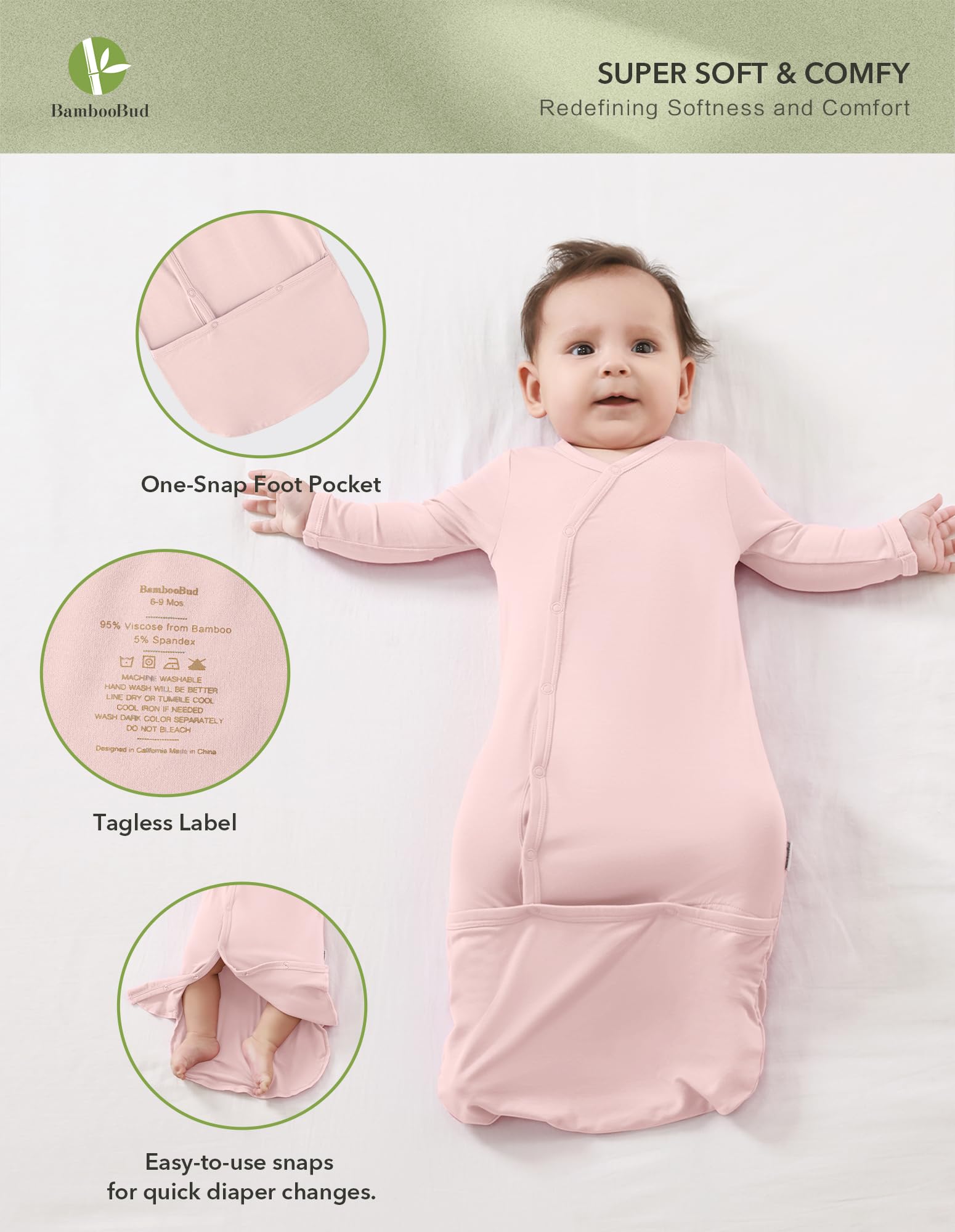 BambooBud long-sleeve sleeper gown provides warm, breathable comfort.