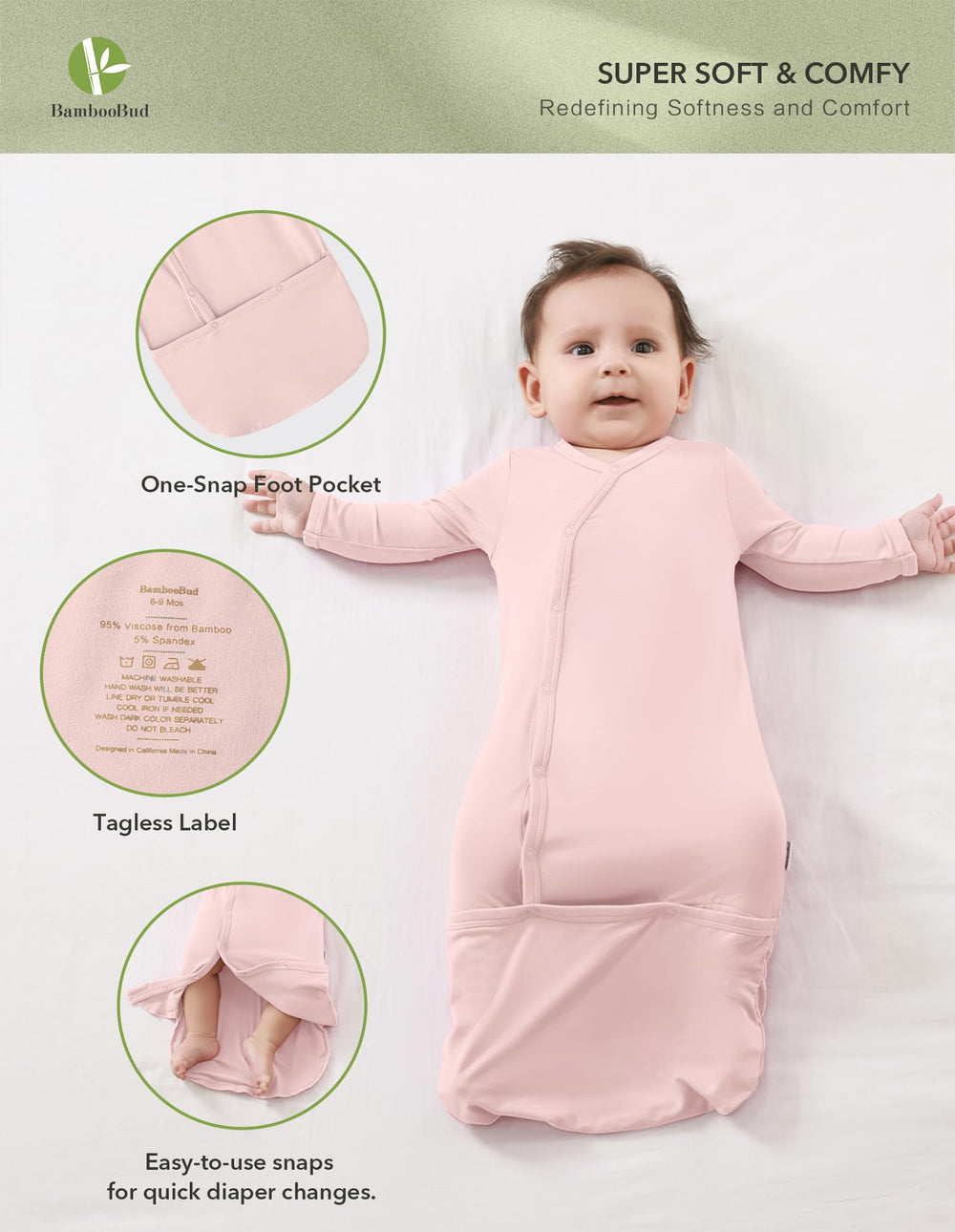 BambooBud long-sleeve sleeper gown provides warm, breathable comfort.