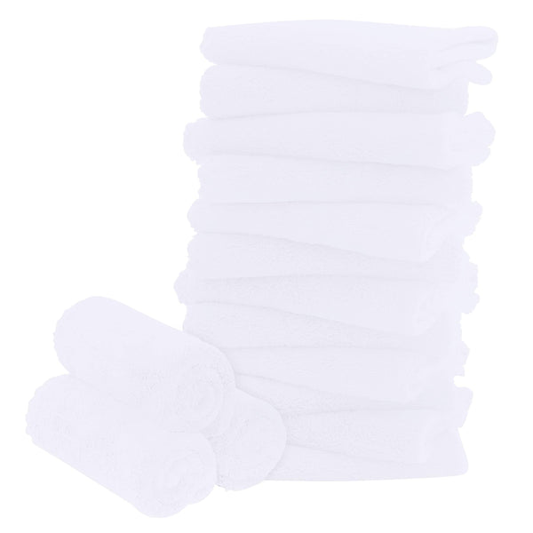 BAMBOO QUEEN 16-pack white washcloths, soft and absorbent for baby baths.
