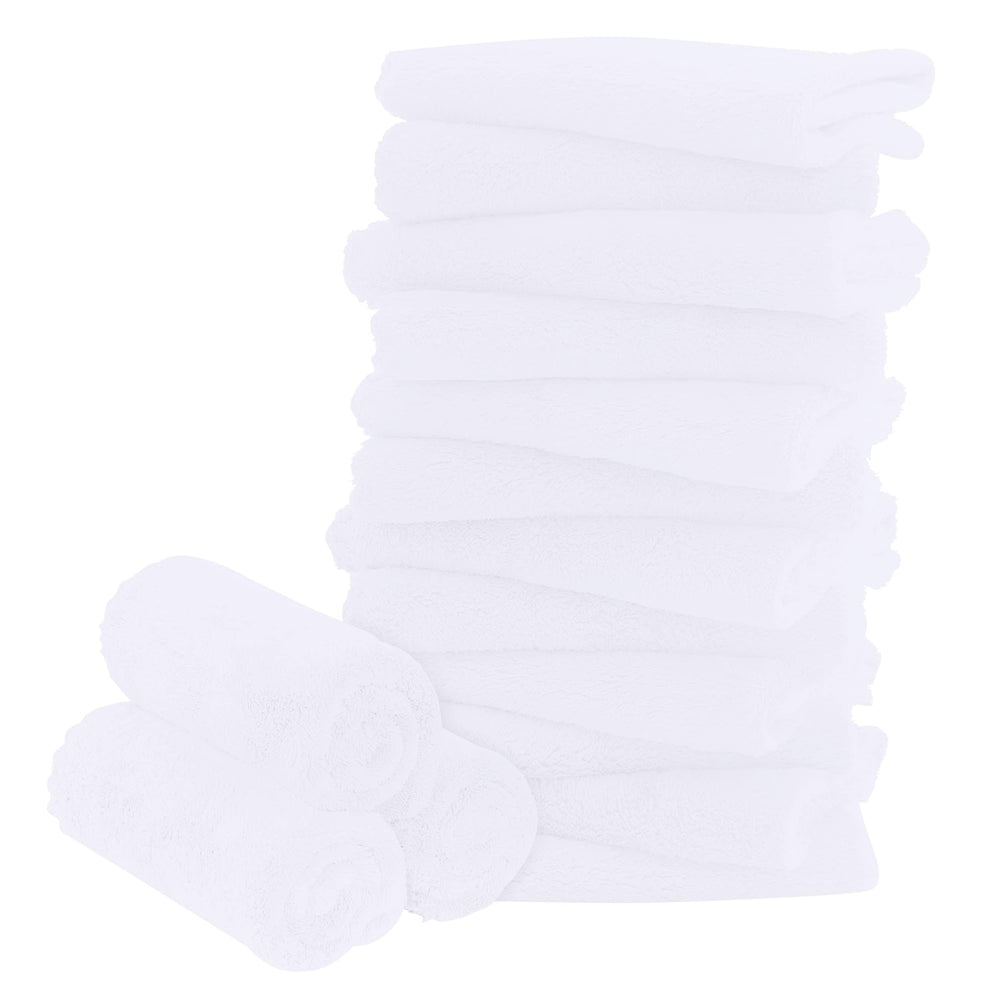 BAMBOO QUEEN 16-pack white washcloths, soft and absorbent for baby baths.