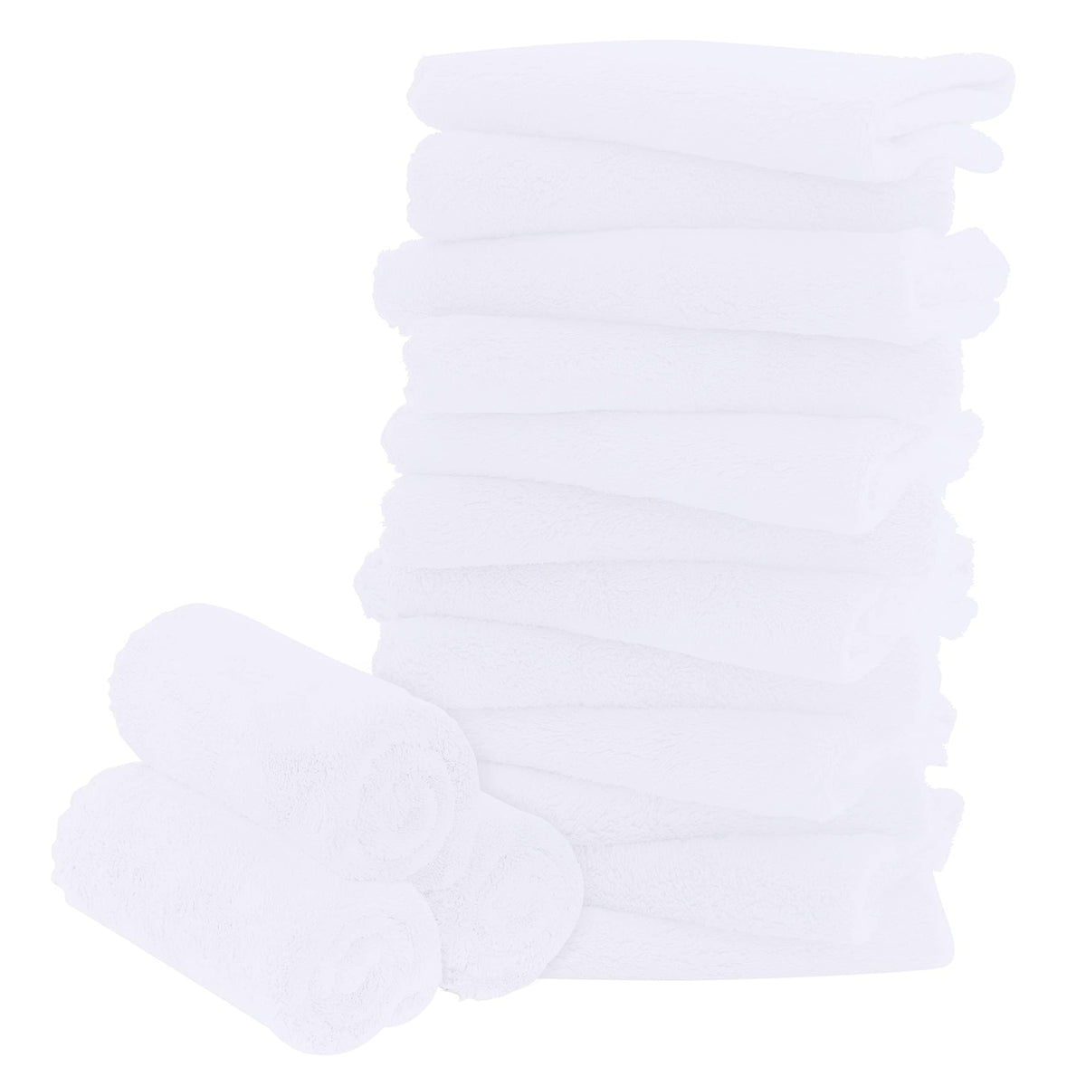 BAMBOO QUEEN 16-pack white washcloths, soft and absorbent for baby baths.