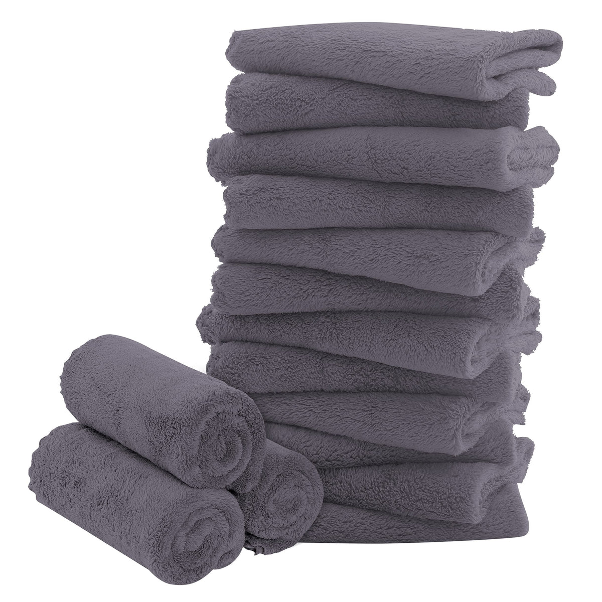 Bamboo Queen 16-pack baby washcloths in coral fleece; ultra-soft and highly absorbent for delicate skin.