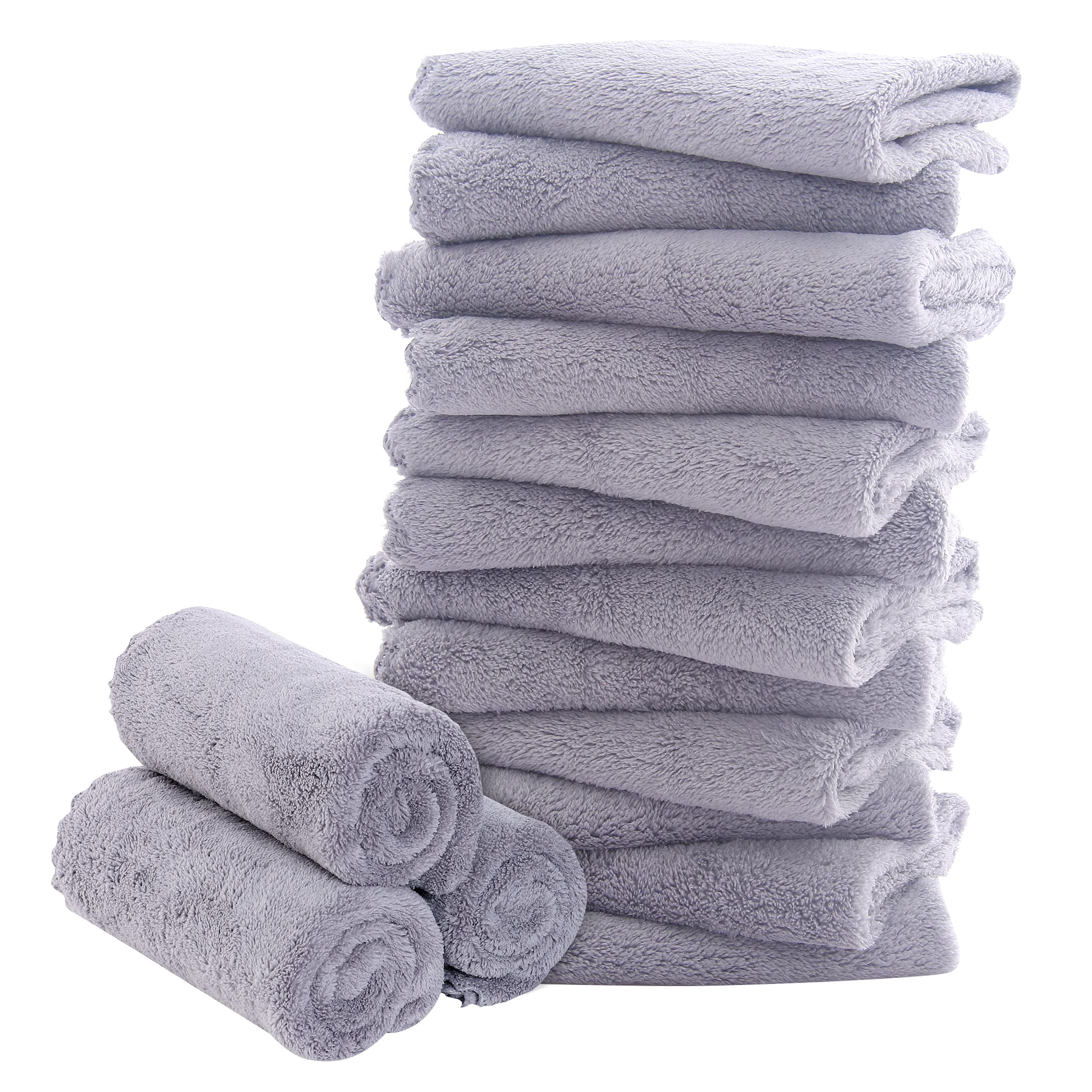 Bamboo Queen 16-pack light-grey washcloths, gentle bath companions.